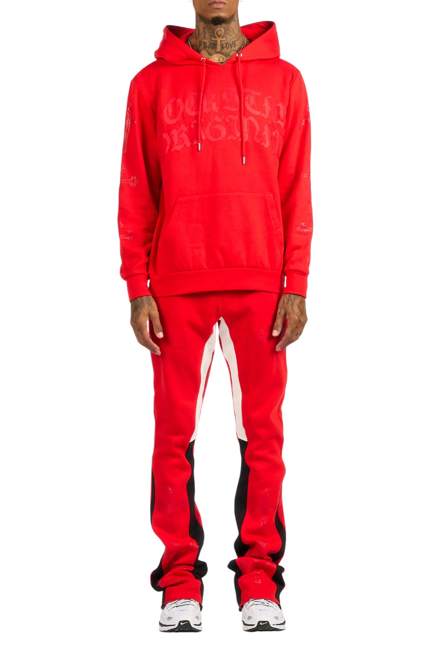 Michael Red Hoodie/Stacked Flare Track Set