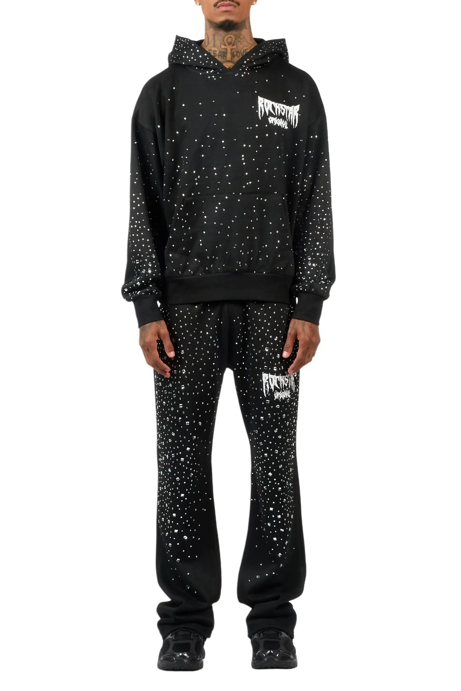Twinkle Black/Clear Rhinestone Hoodie Relaxed Track Set