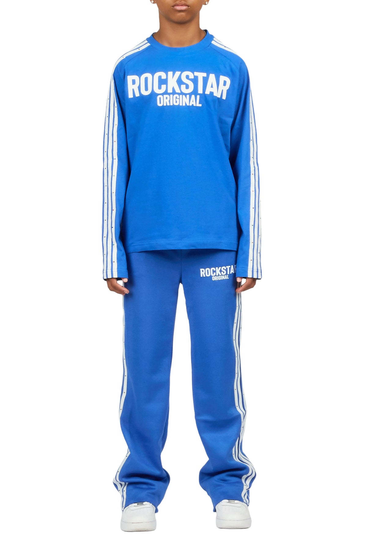 Boys Gulis Royal Blue Rhinestone Long Sleeve Shirt Relaxed Track Set