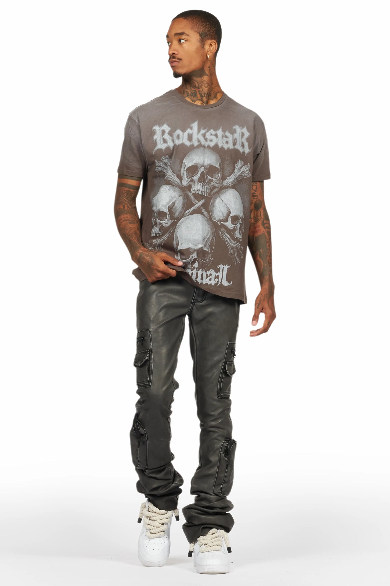 Skulls Charcoal Graphic Oversized T-Shirt