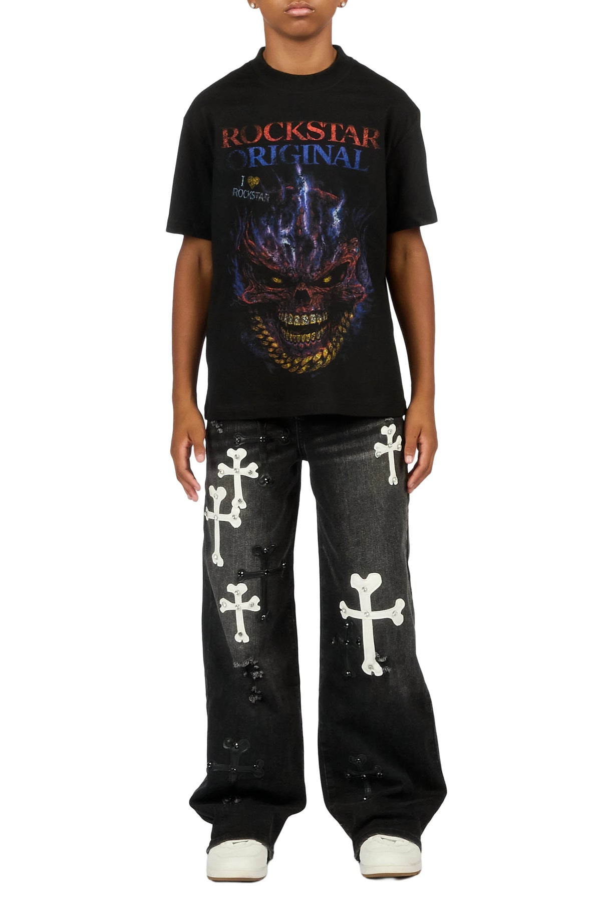 Boys Oliver Dark Grey Patch Baggy Fit Jean