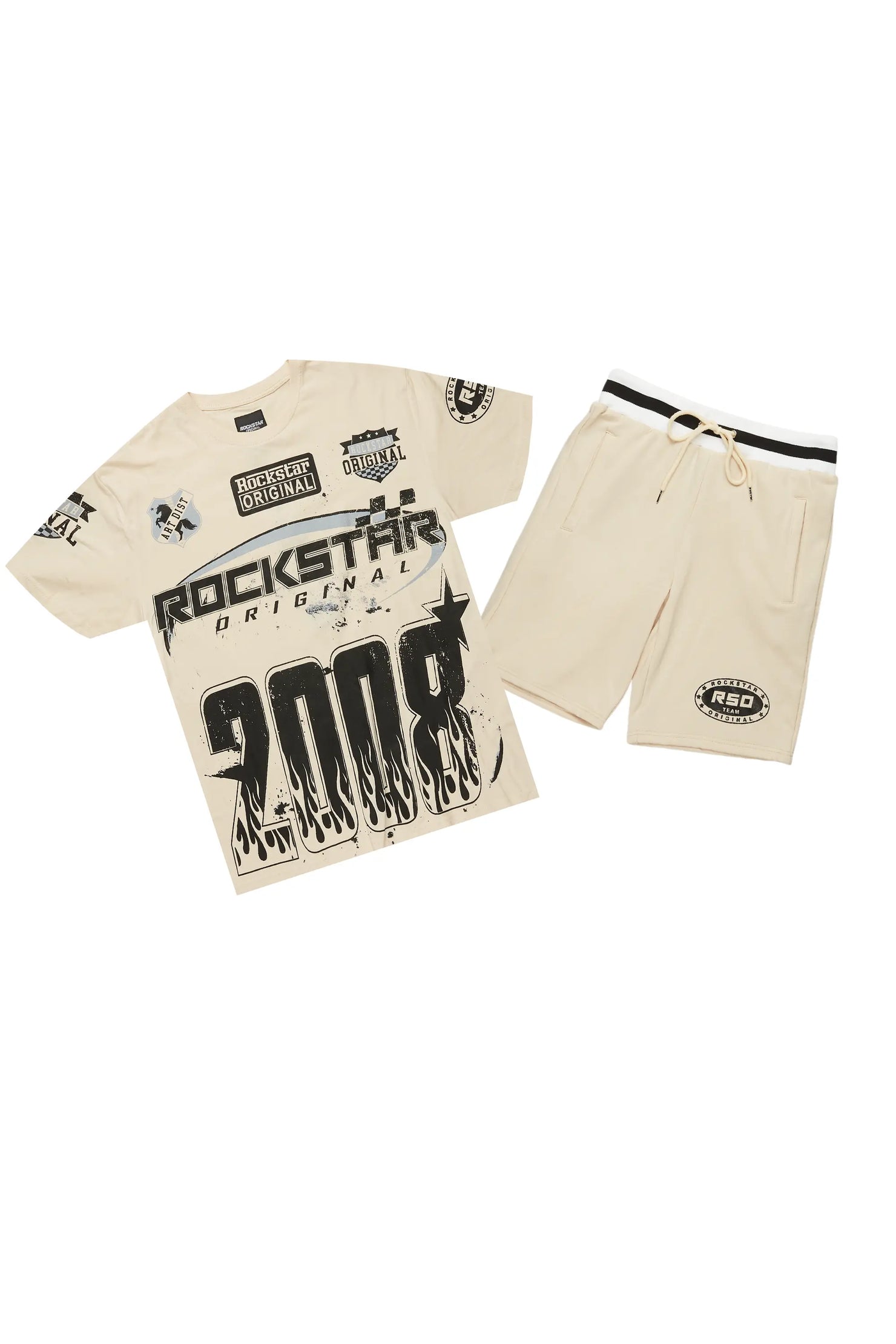 Amos Beige Graphic T-Shirt Short Set