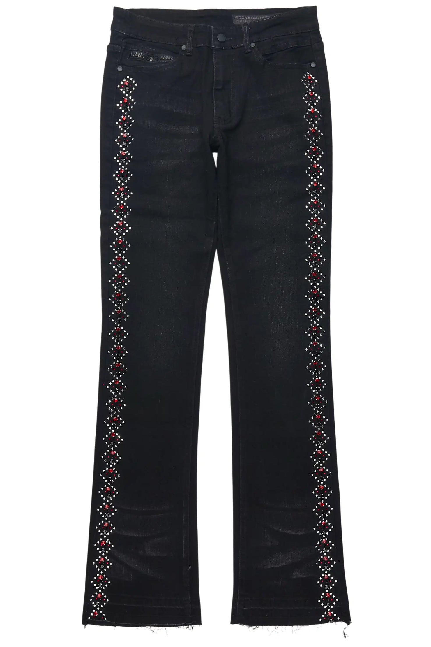 Ozi Rhinestone Dark Grey Stacked Flare Jean