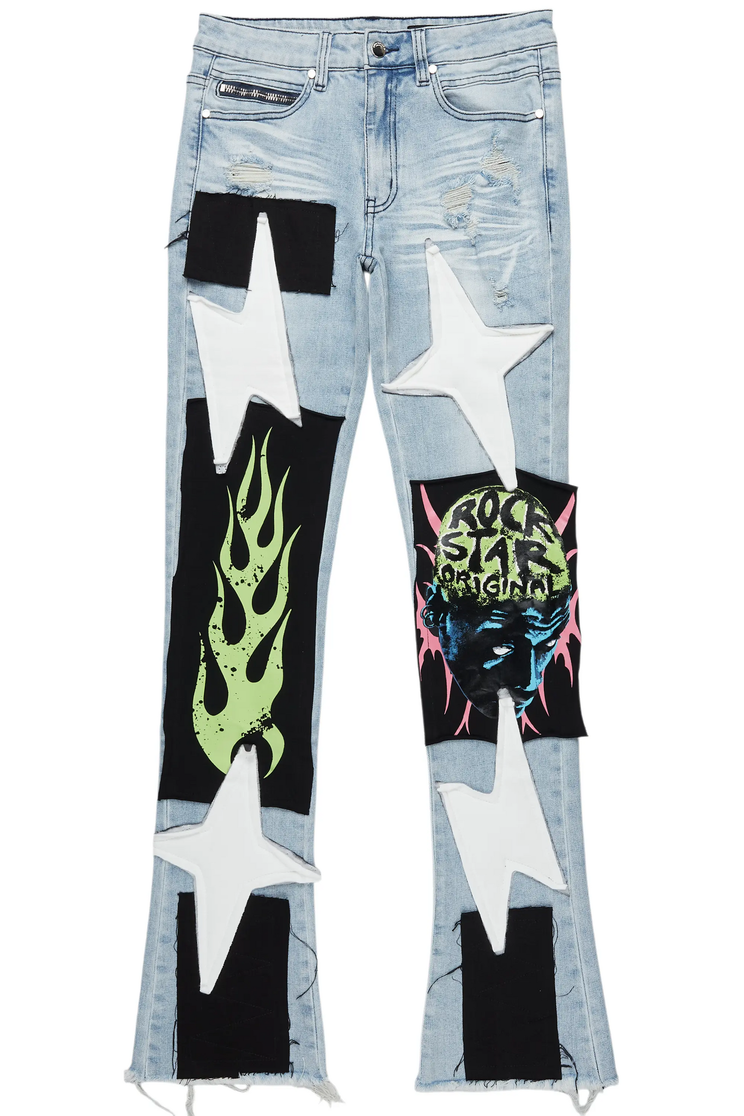 Edgar Blue Patchwork Stacked Flare Jean