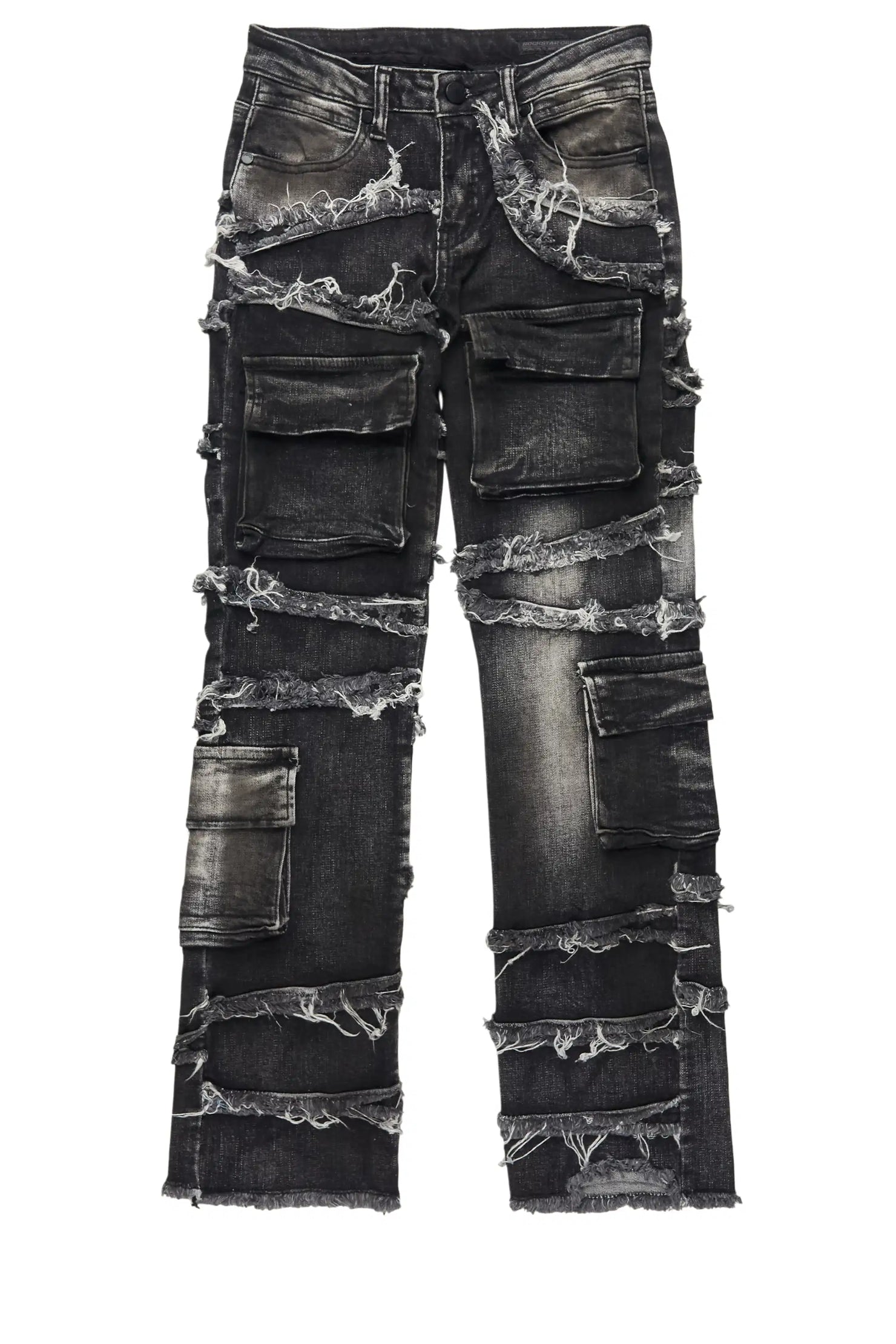 Boys Yves Jet Black Stacked Flare Cargo Jean