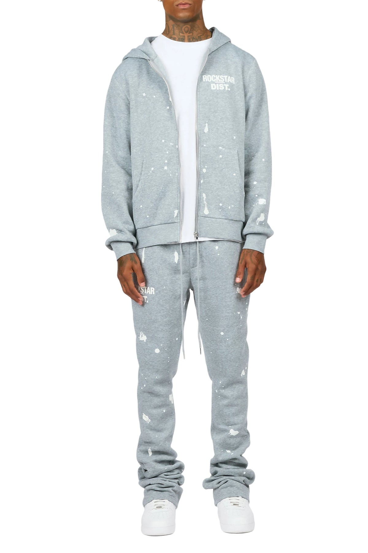Zip Up Heathery Grey Raffer Hoodie/Stacked Track Set