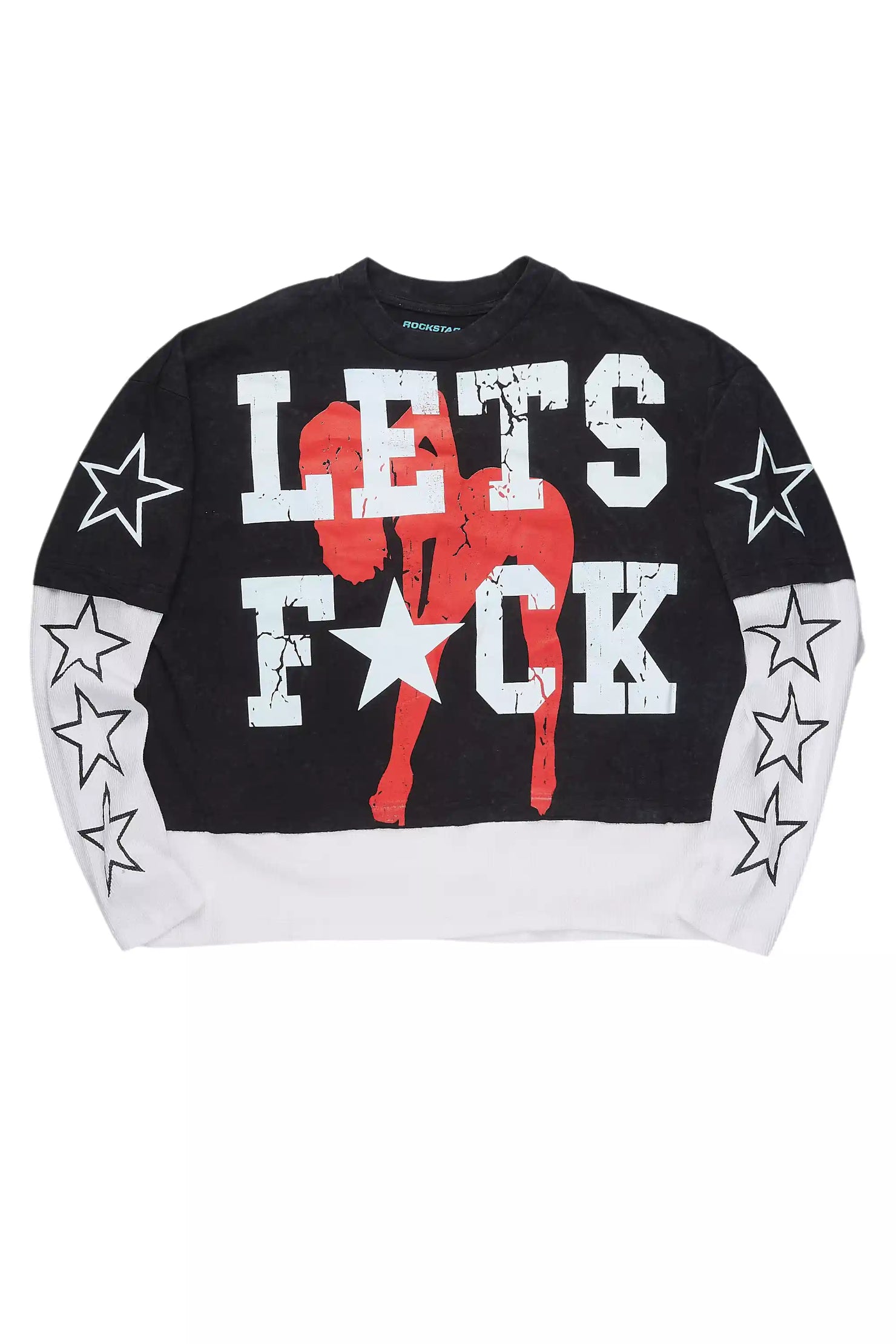 Pacino Vintage Black/White Boxy Crop Double Layer Tee