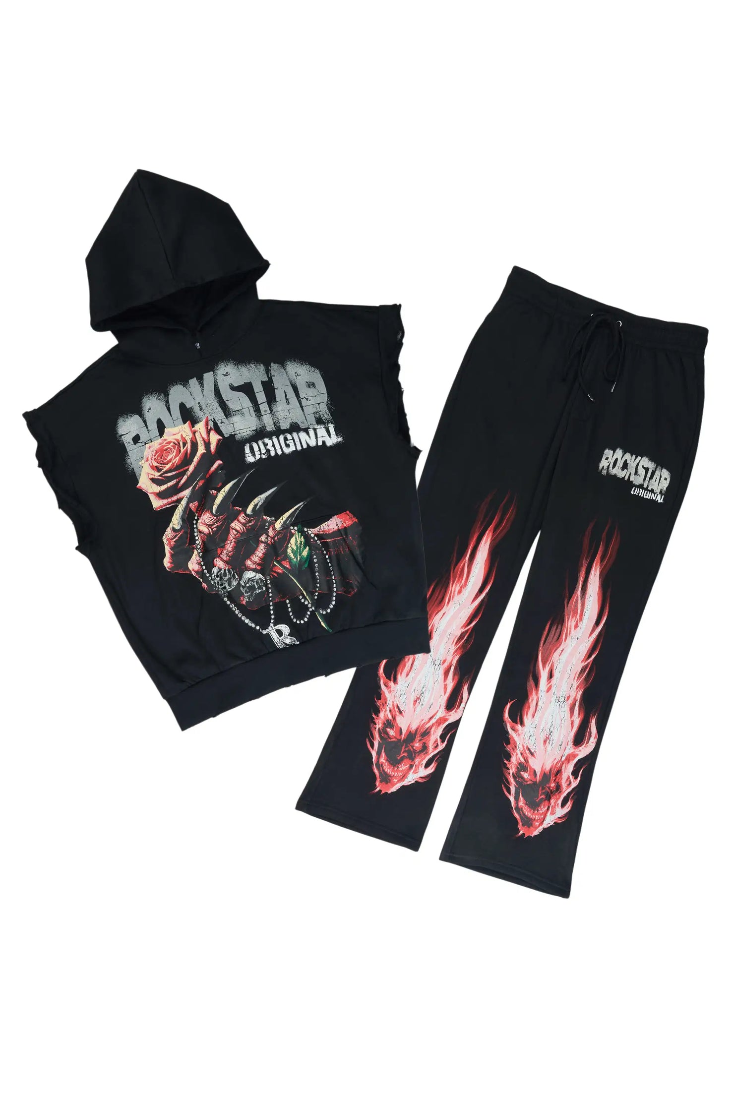 Azyrx Black Cut Sleeve Hoodie/Baggy Pant Track Set