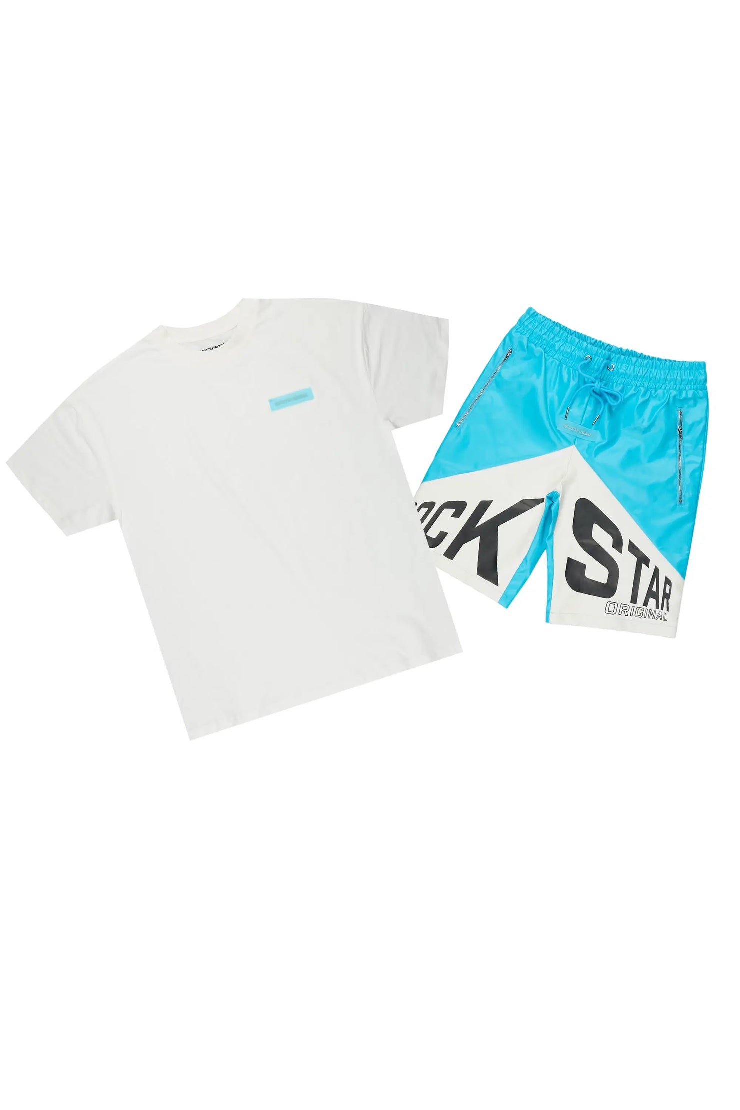Zayn White/Mint/Blue Graphic Short Set