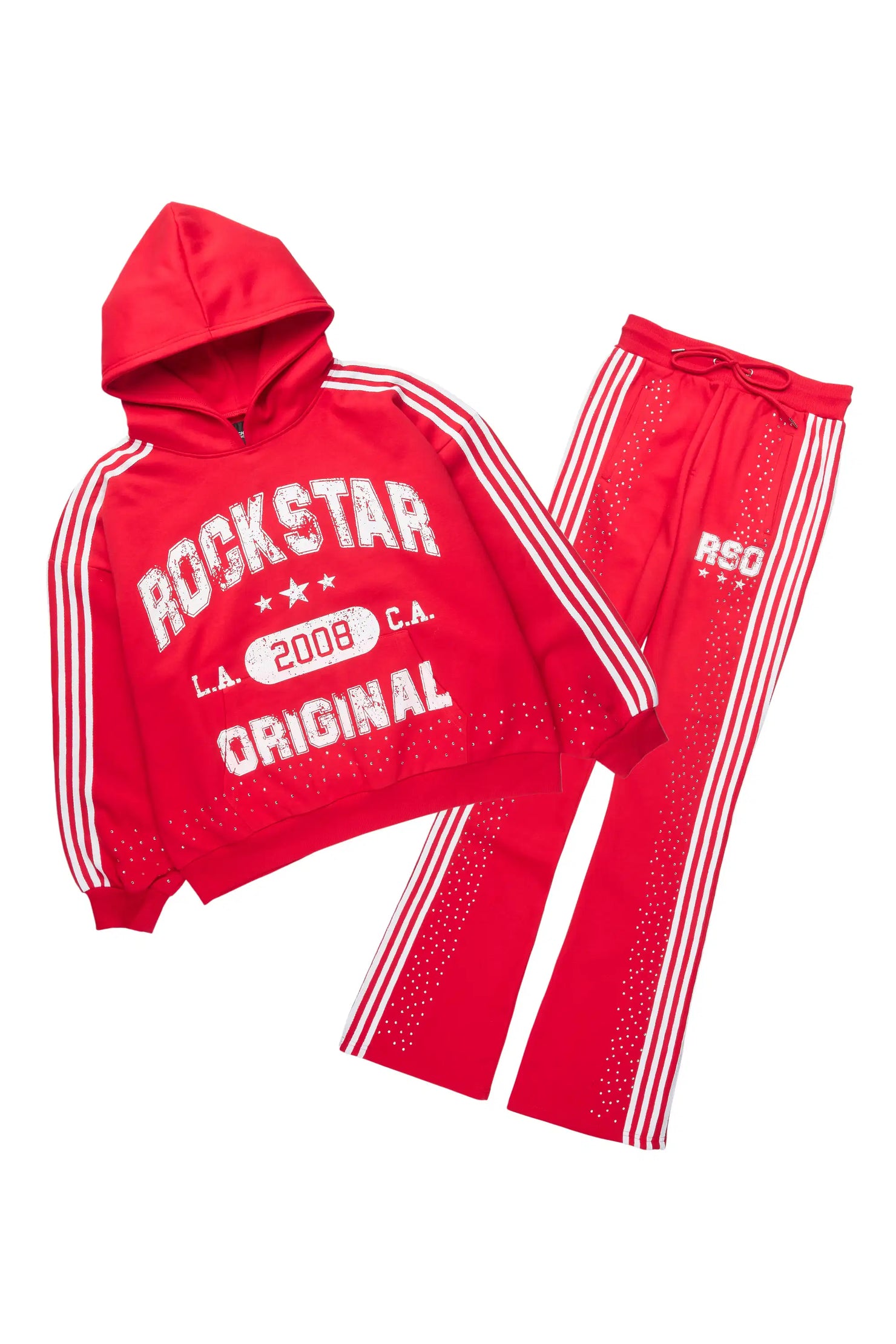 Tylla Red Rhinestone Hoodie/Baggy Pant Track Set