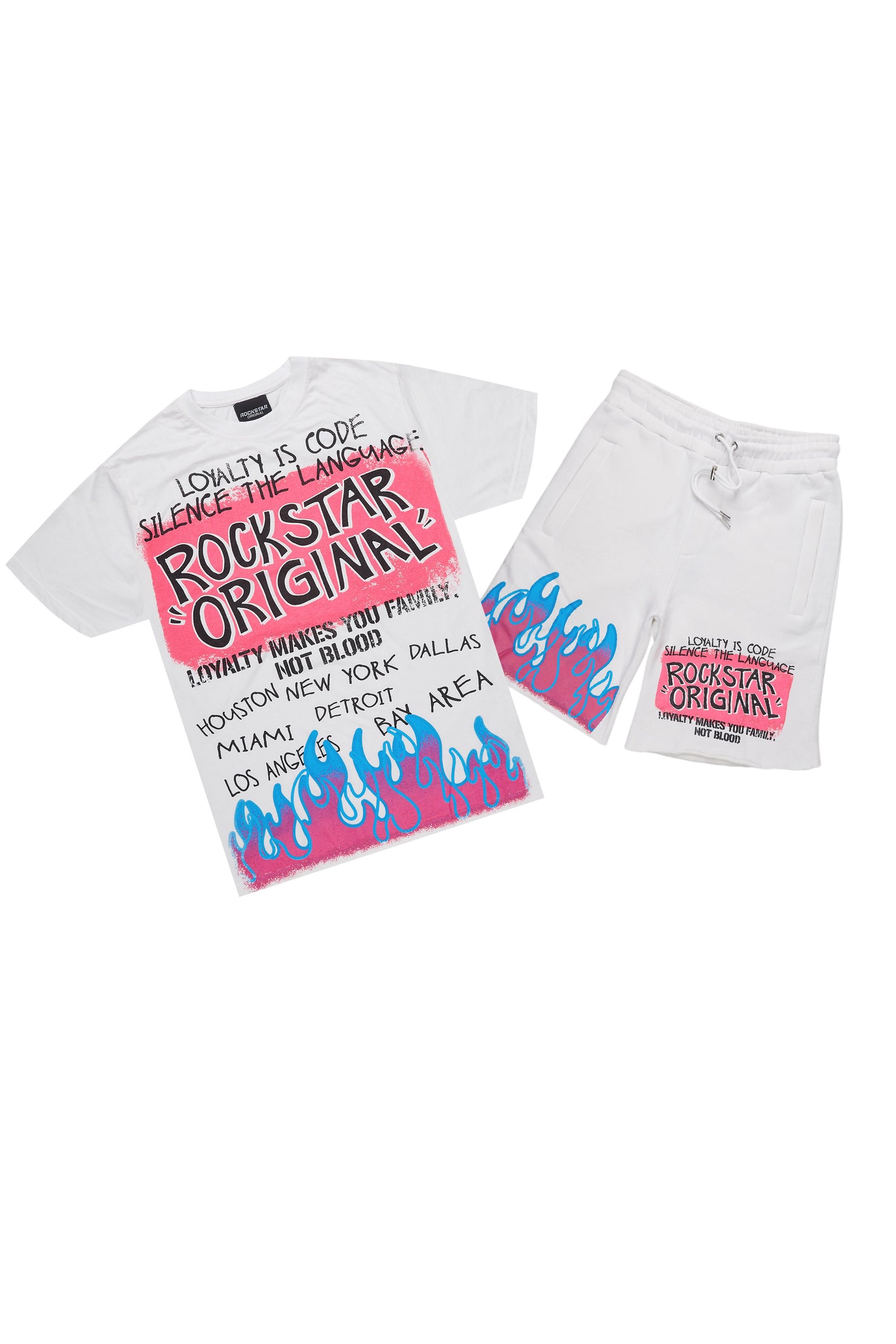 Beno White/Pink T-Shirt/Raw Edge Short Set