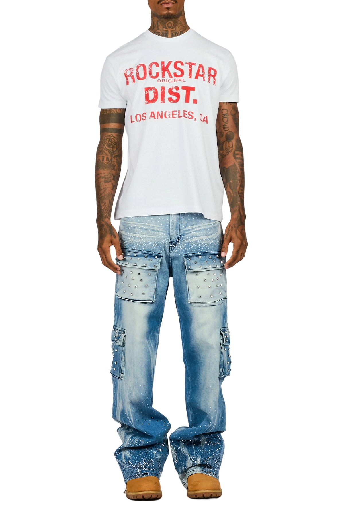 Arman Medium Blue Rhinestones Baggy Fit Jeans