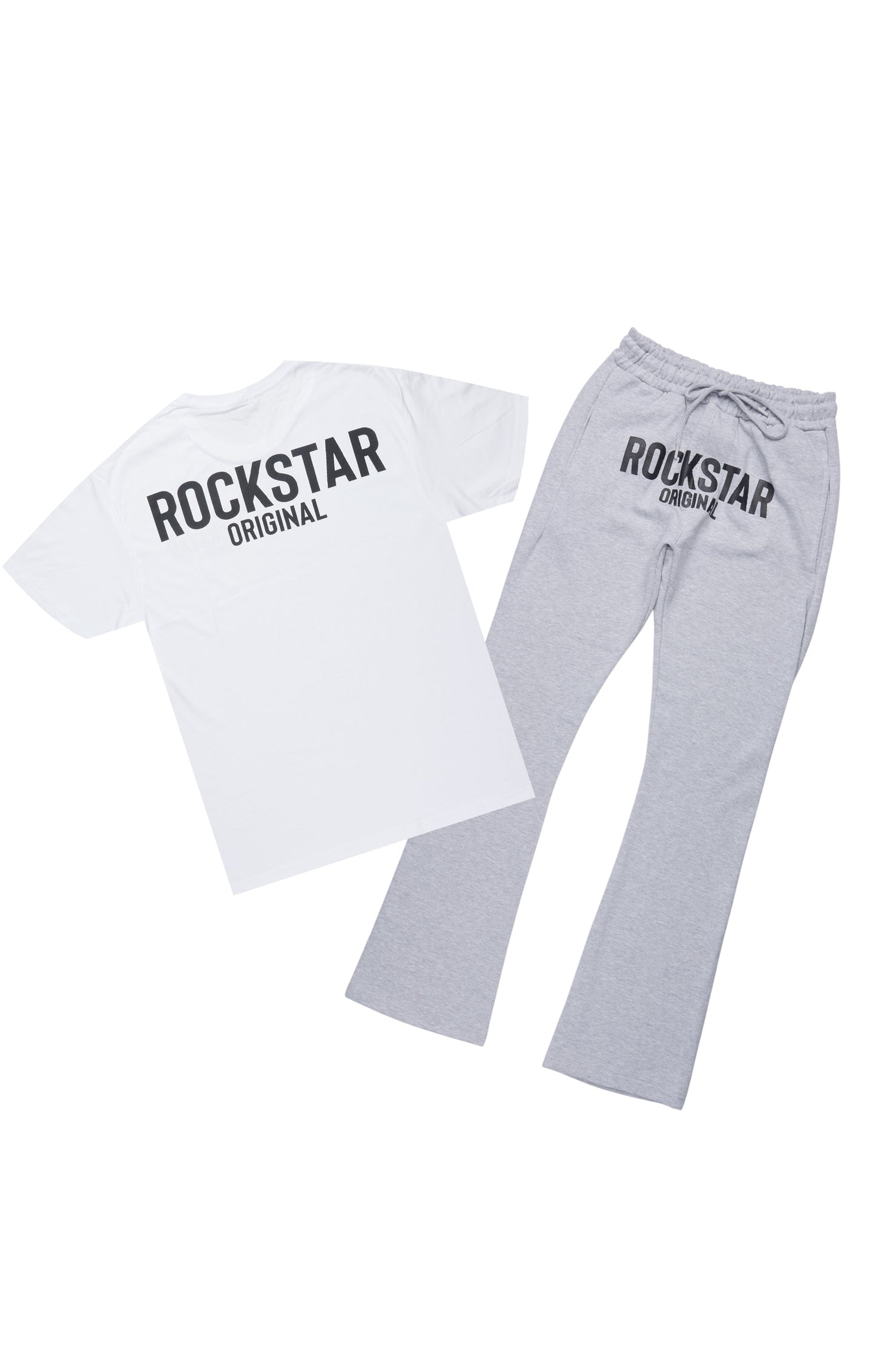 Sana White/Black T-Shirt/Grey Stacked Track Pant Set