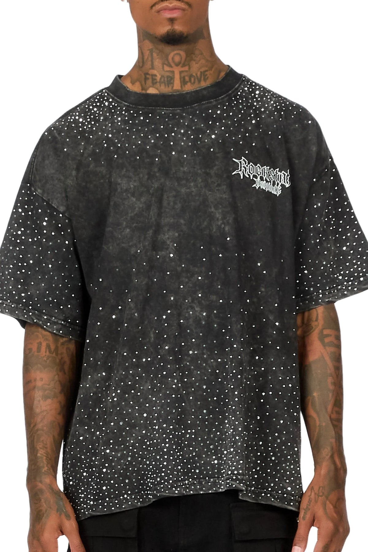 Twinkle Black Rhinestone Oversized Graphic T-Shirt