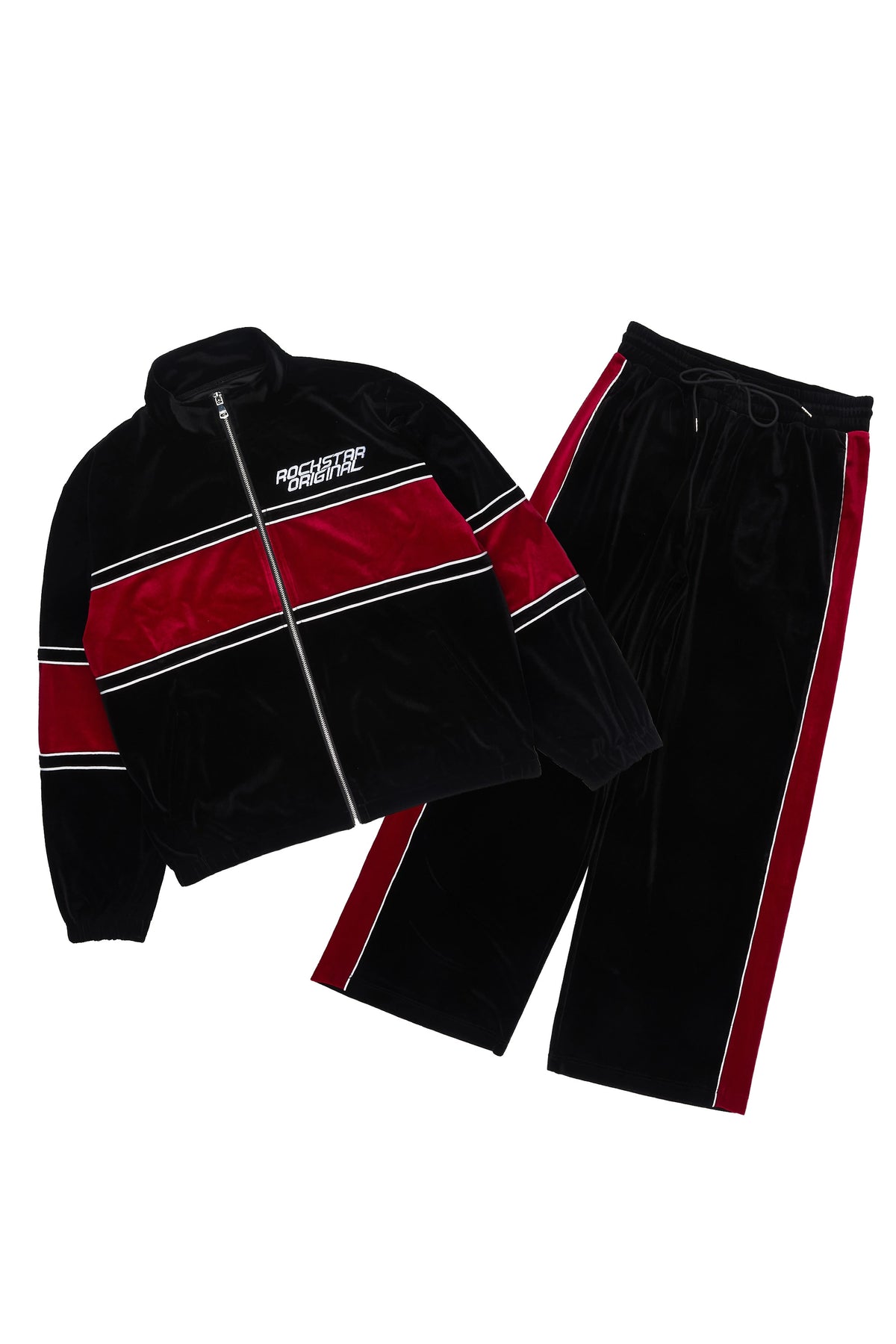 Boys Angeleaux Black/Red Zip Up Velour/Baggy Pant Track Set