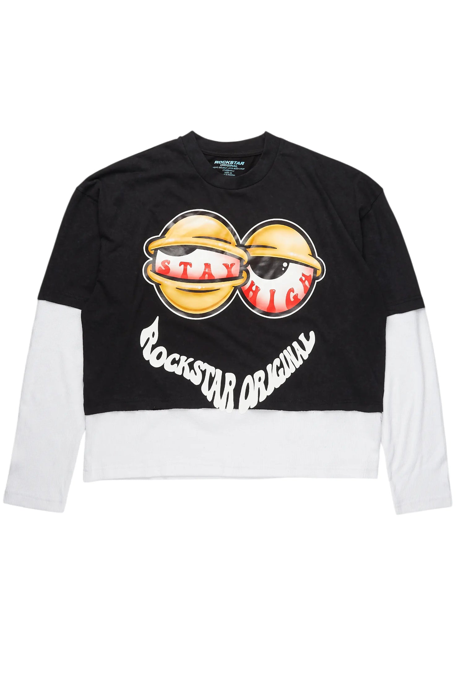 Highya Vintage Black Thermal Double Layer Boxy Crop T-Shirt