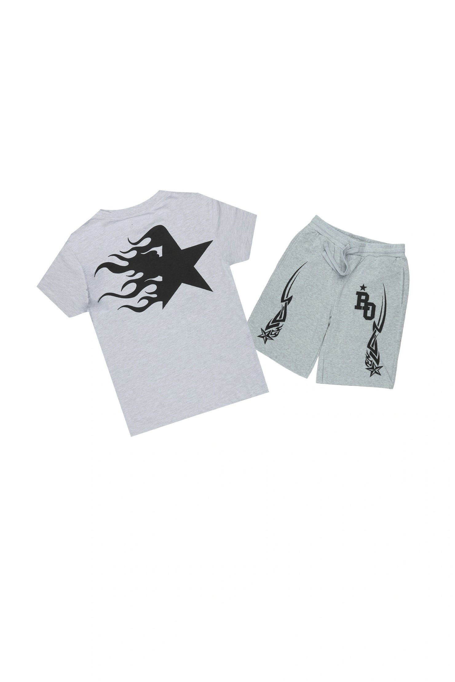 Boys Plutix Heather Grey/Black Graphic T-Shirt/Short Set