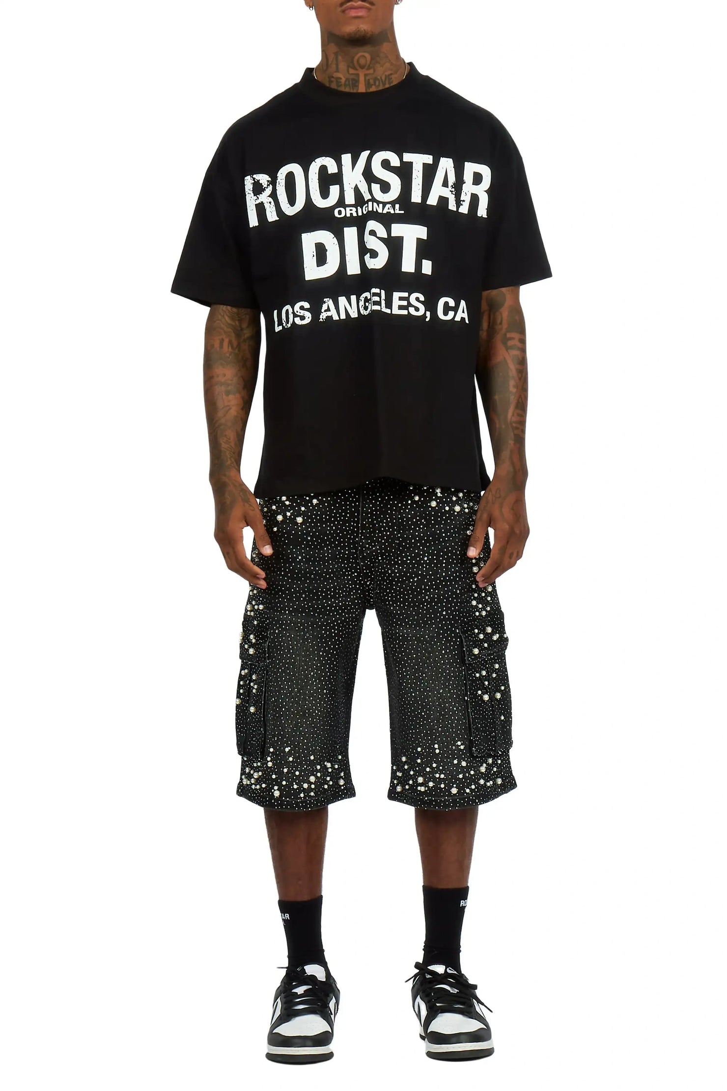 Sevyn Black/Black Rhinestone T-Shirt Denim Jort Set