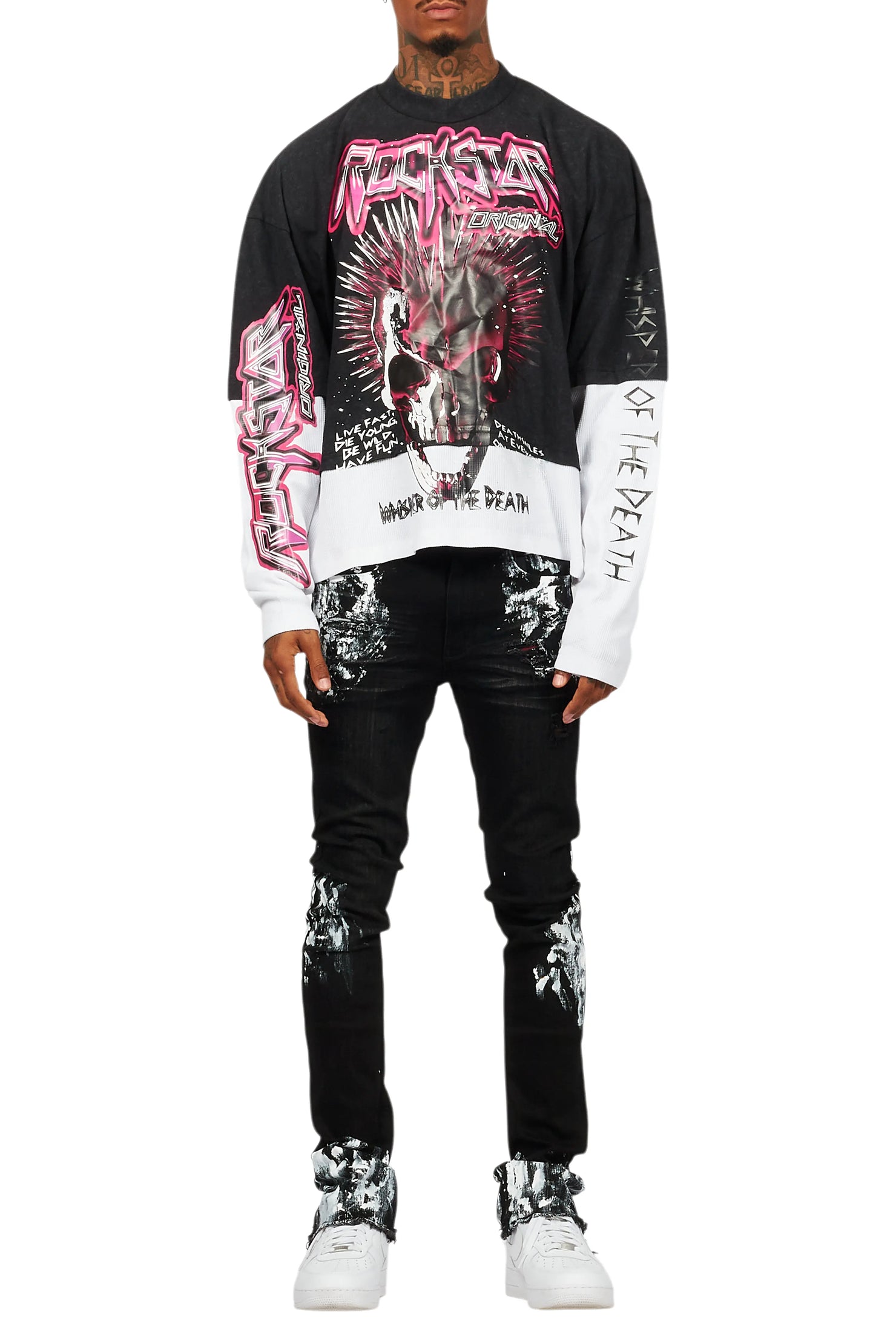 Cariel Vintage Black Thermal Double Layer Boxy Crop T-Shirt