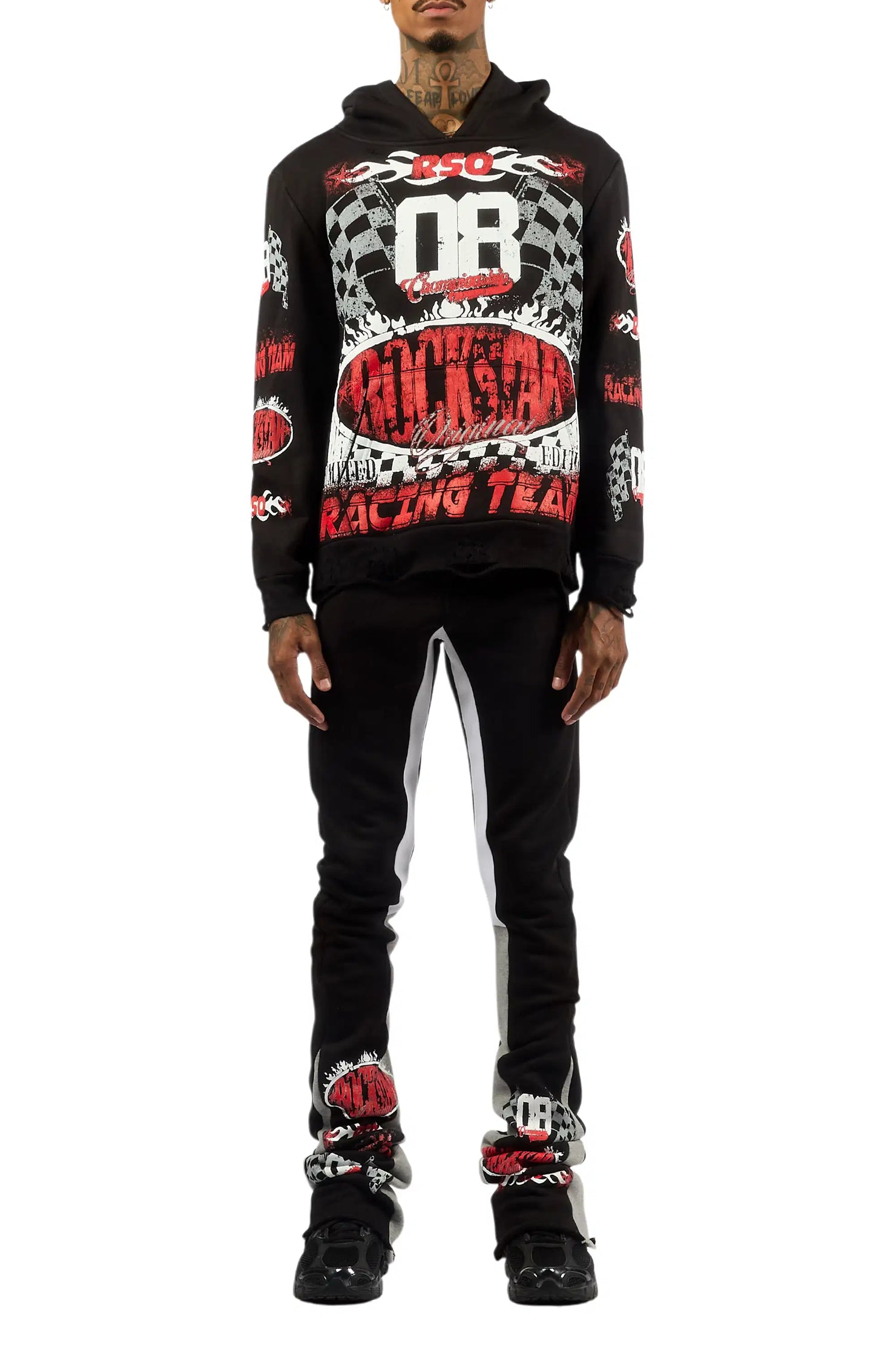 Oryen Black/Red Hoodie/Super Stacked Track Set