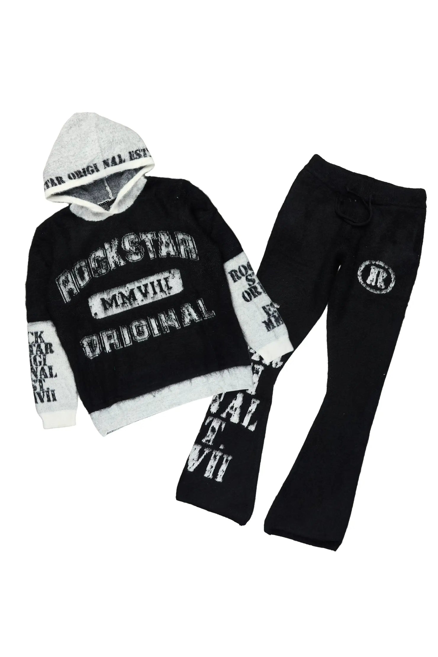 Steri Black Mohair Hoodie Stacked Flare Track Set