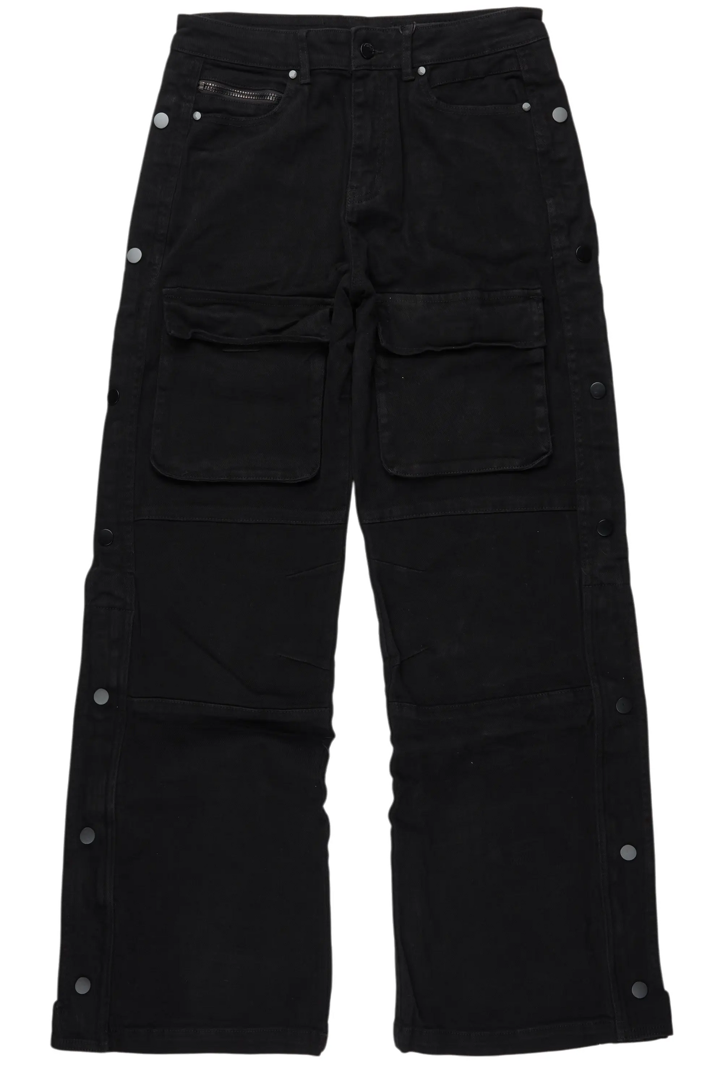 Yuri Black Stacked Cargo Flare Jean
