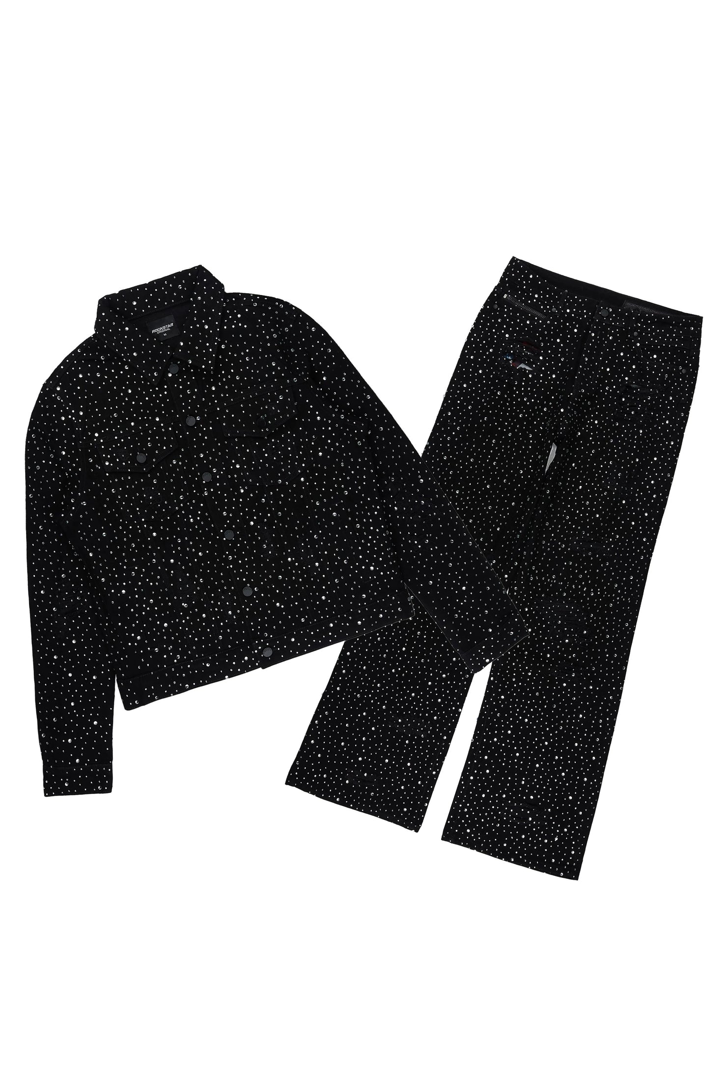 Discolite Black Rhinestone Denim Jacket/Baggy Jean Set