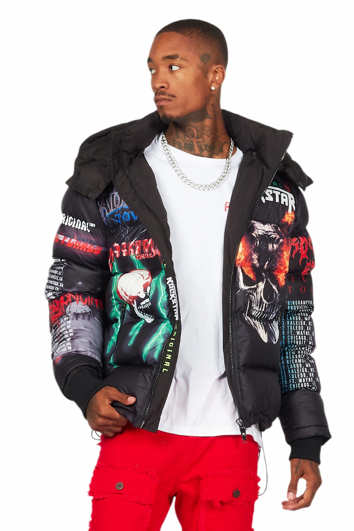 Nash Black Graphic Print Puffer Jacket