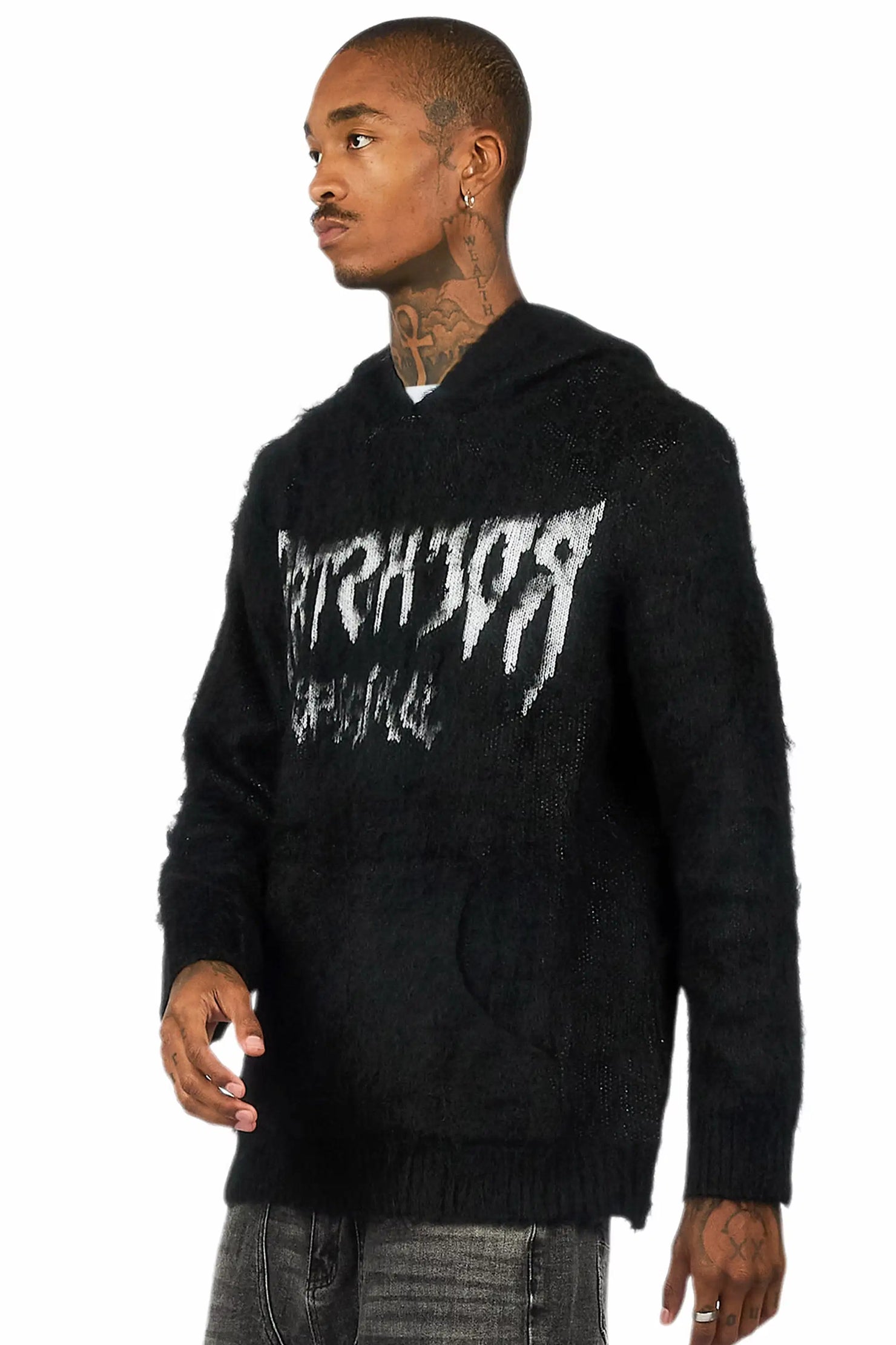 Andros Reflected Black Graphic Knitted Hoodie