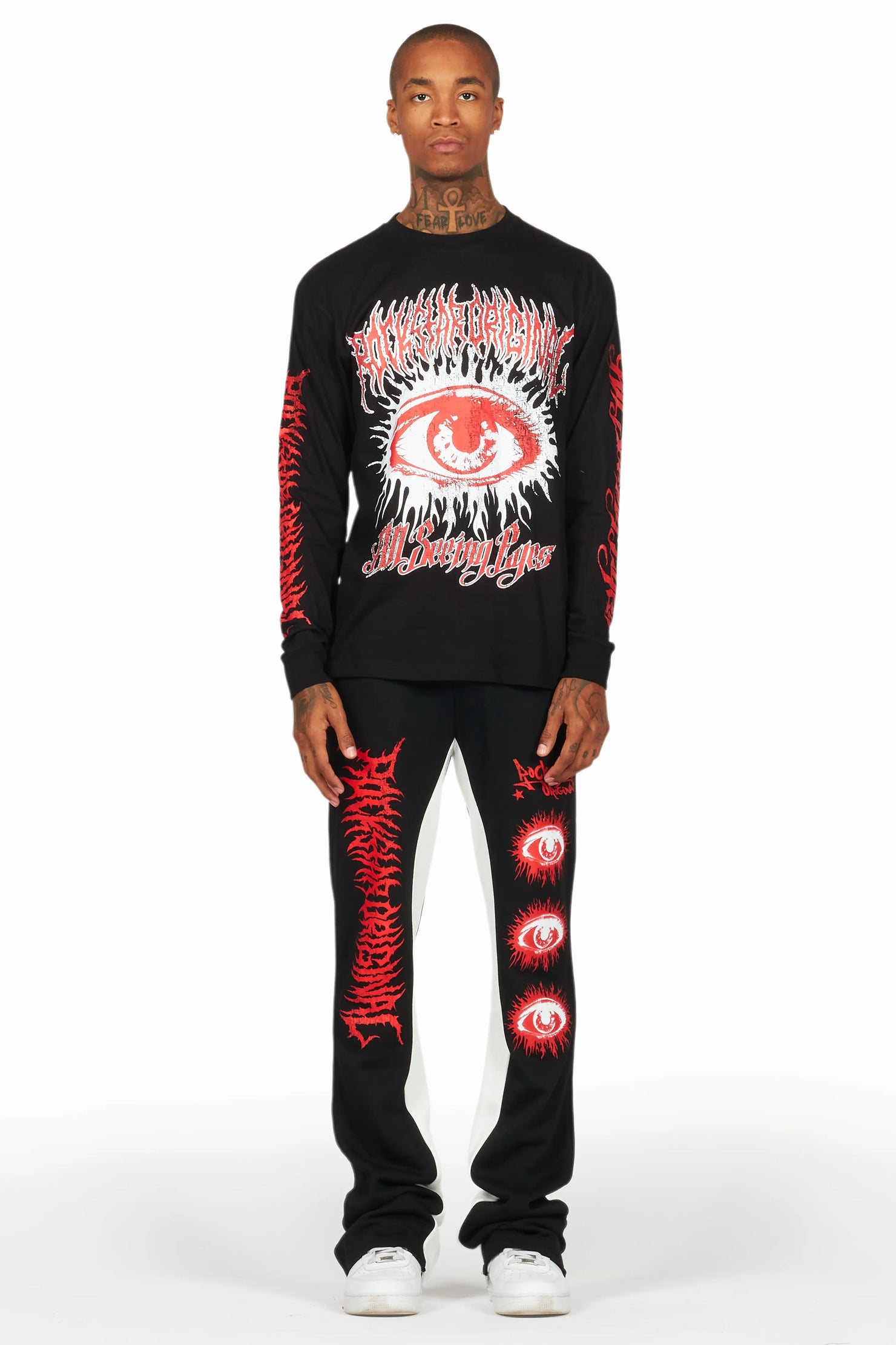 All Seeing Eyes Black/Red Long Sleeve T-Shirt/Baggy Pant Set