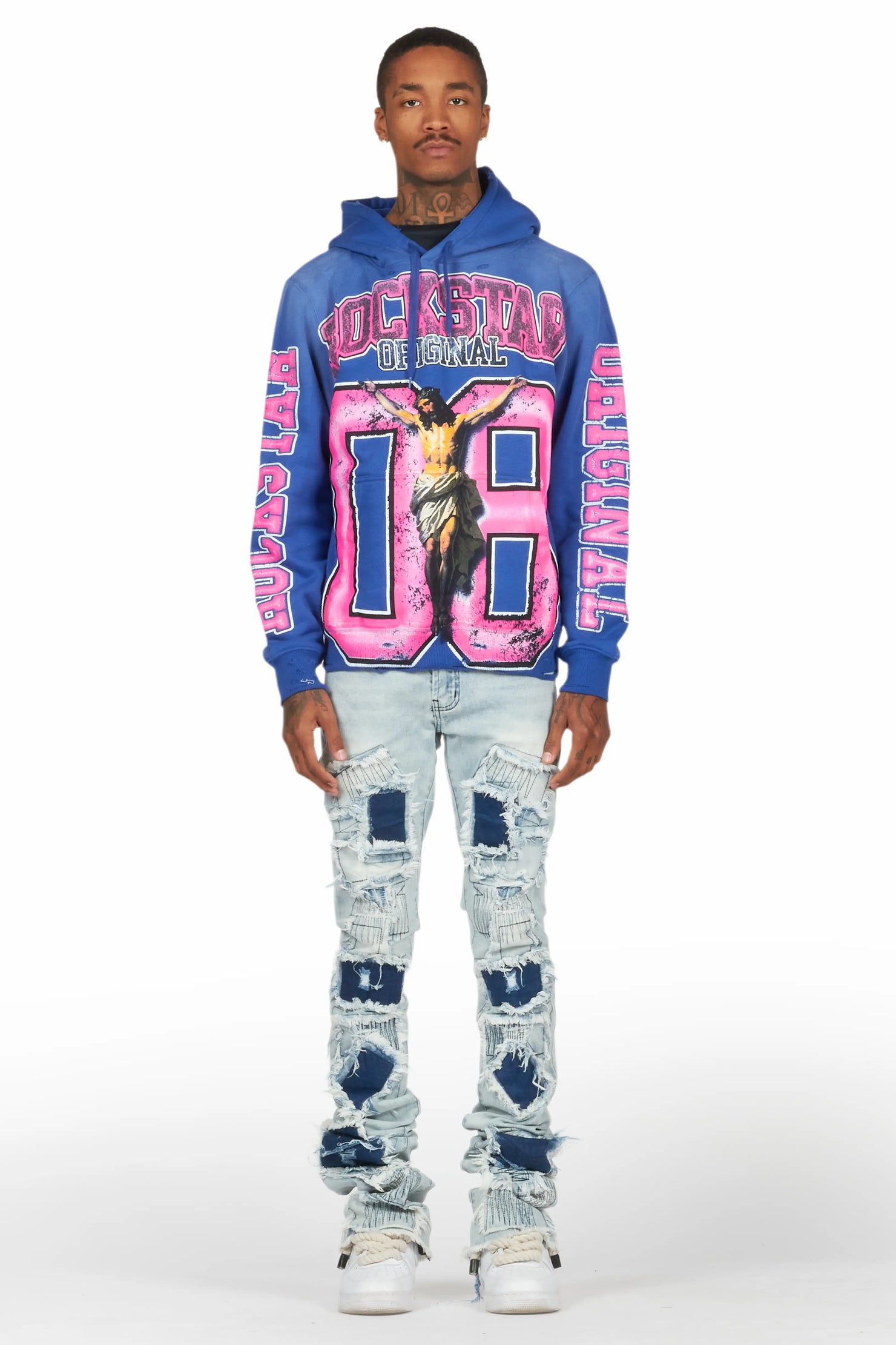 Fields Royal/Light Blue Hoodie/Super Stacked Flare Jean Bundle