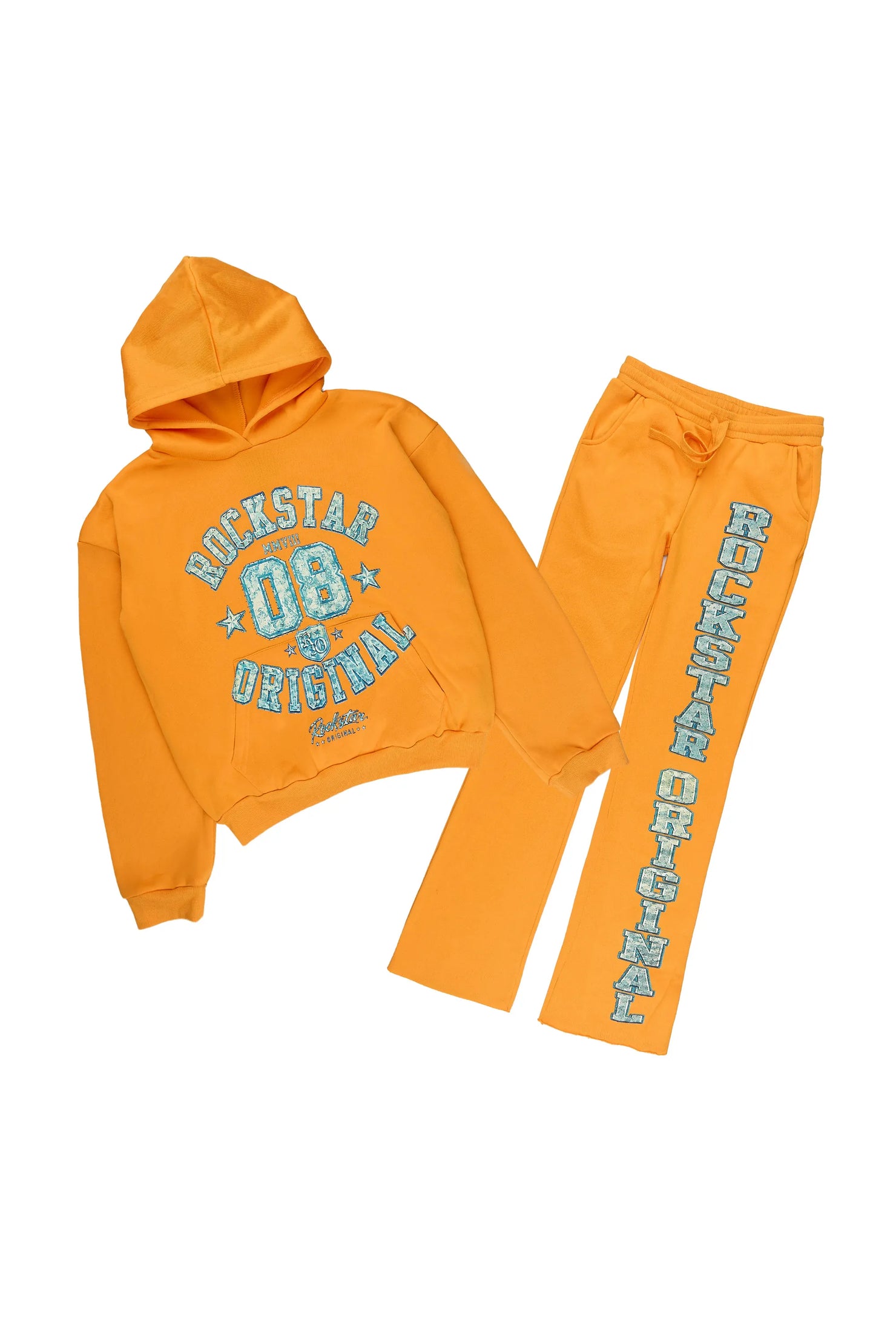 Boys Atramen Orange/Cream Stacked Hoodie Track Set