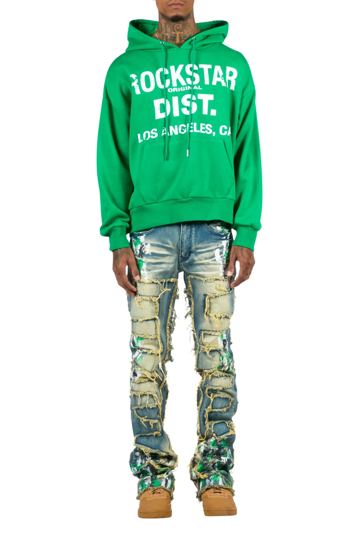 Saxon Green/Blue Hoodie/Stacked Flare Jean Set