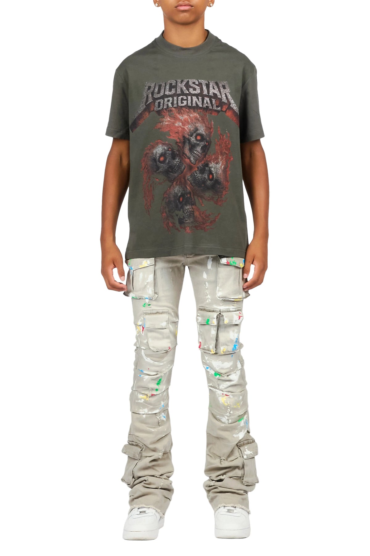 Boys Major Grey Stacked Painter Flare Jean