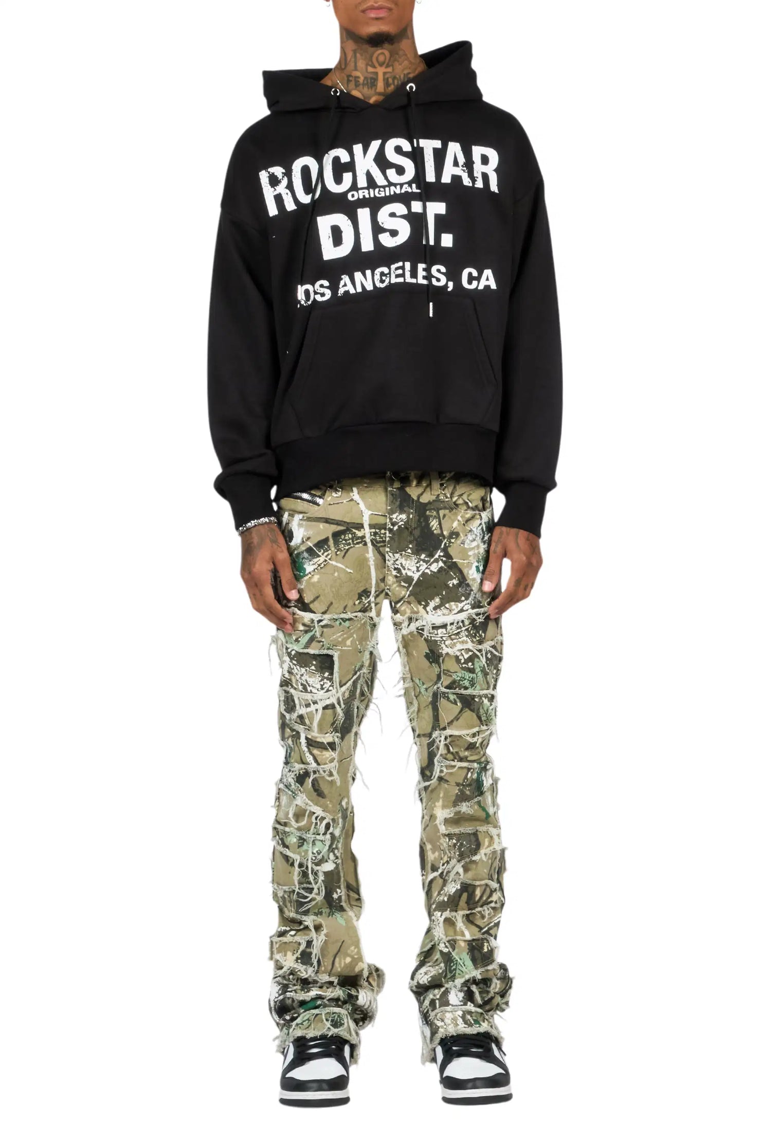 Saxon Black/Camo Hoodie/Stacked Flare Jean Set