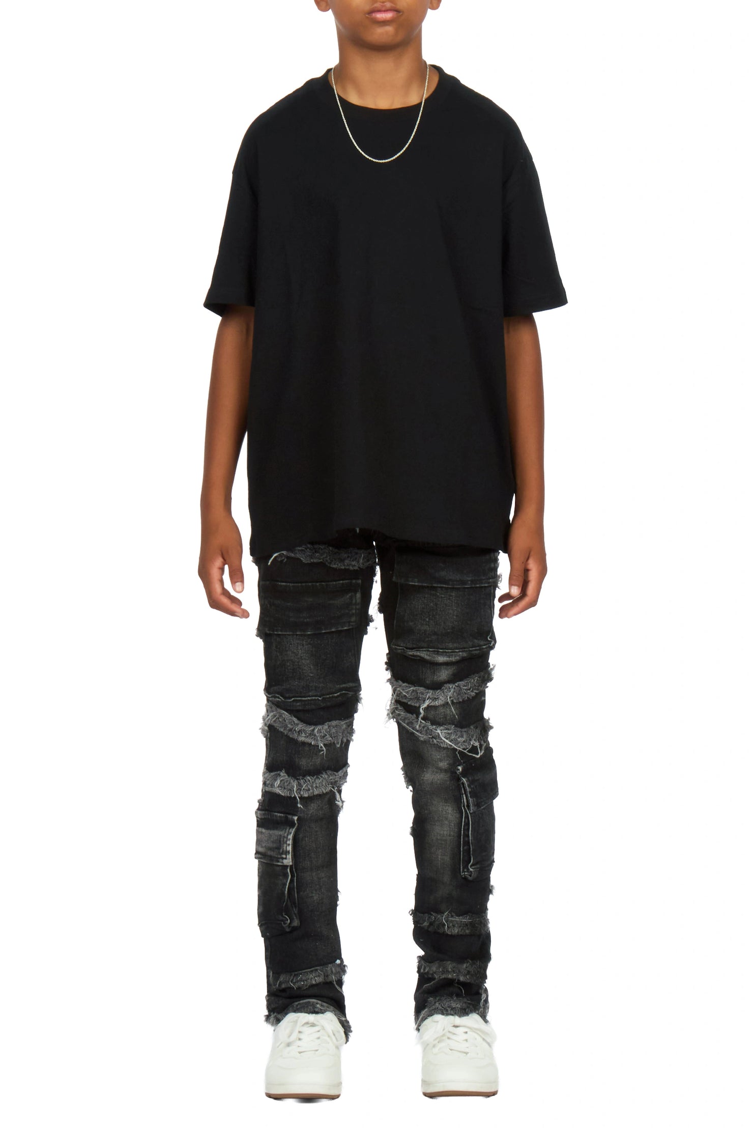 Boys Yves Jet Black Slim Cargo Jean