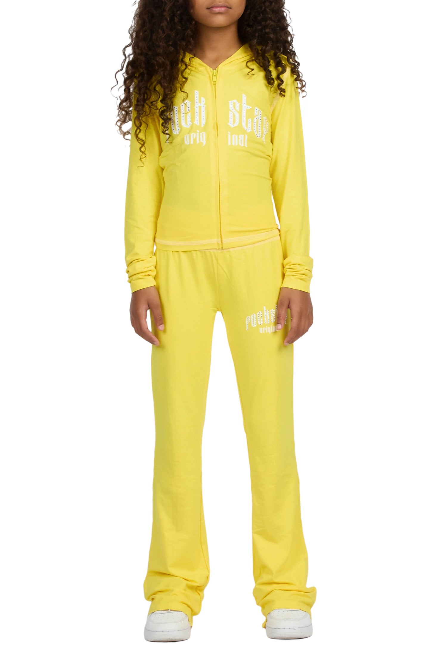 Girls Zyriah Yellow Rhinestone Lounge Track Set