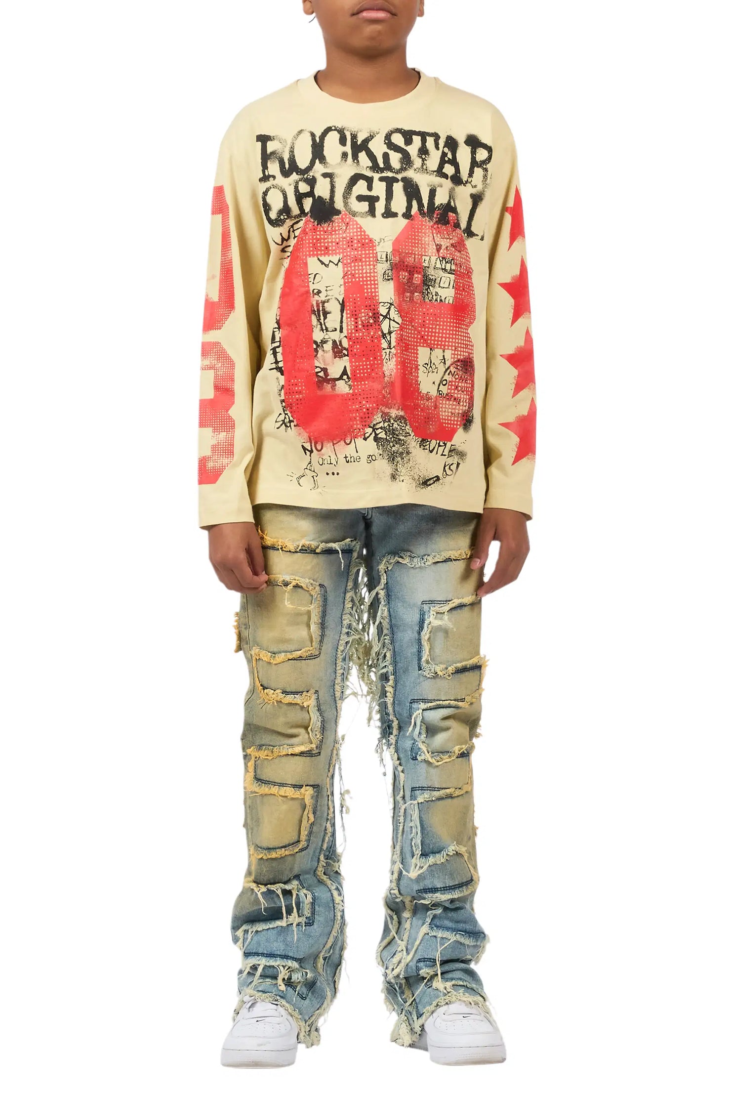 Boys Shake Tint Light Blue Stacked Flare Jean