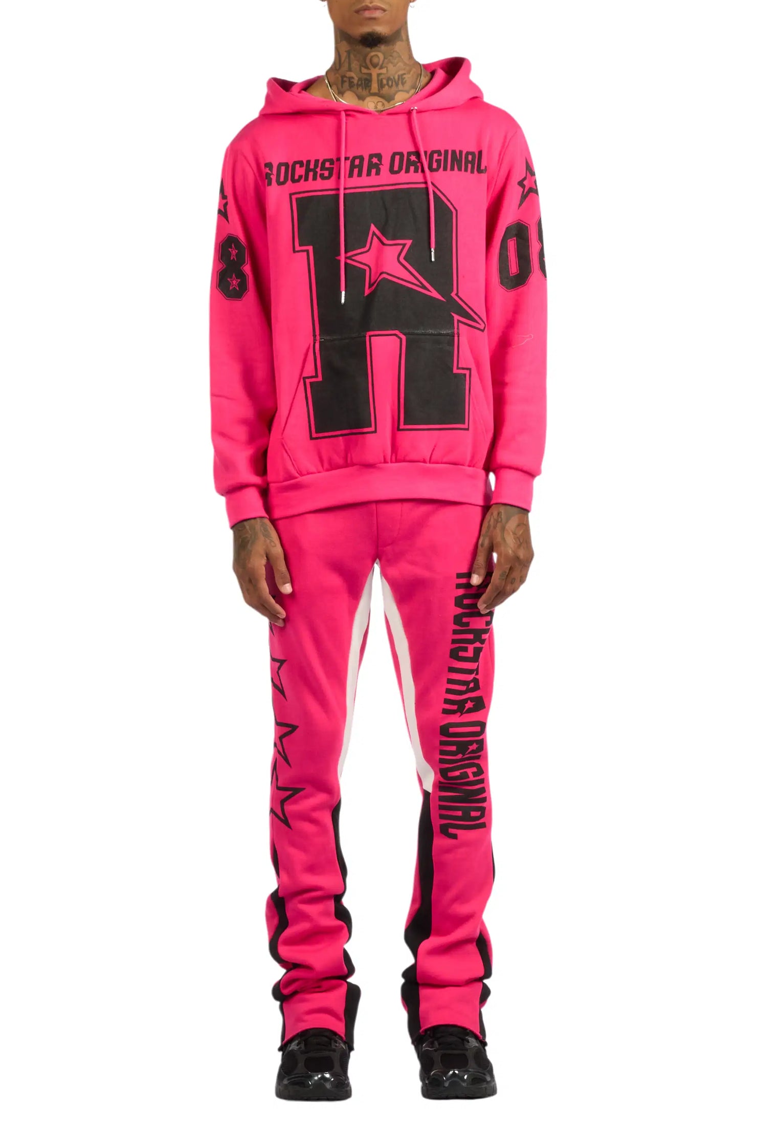 Skender Fuchsia/Black Hoodie/Stacked Flare Track Set