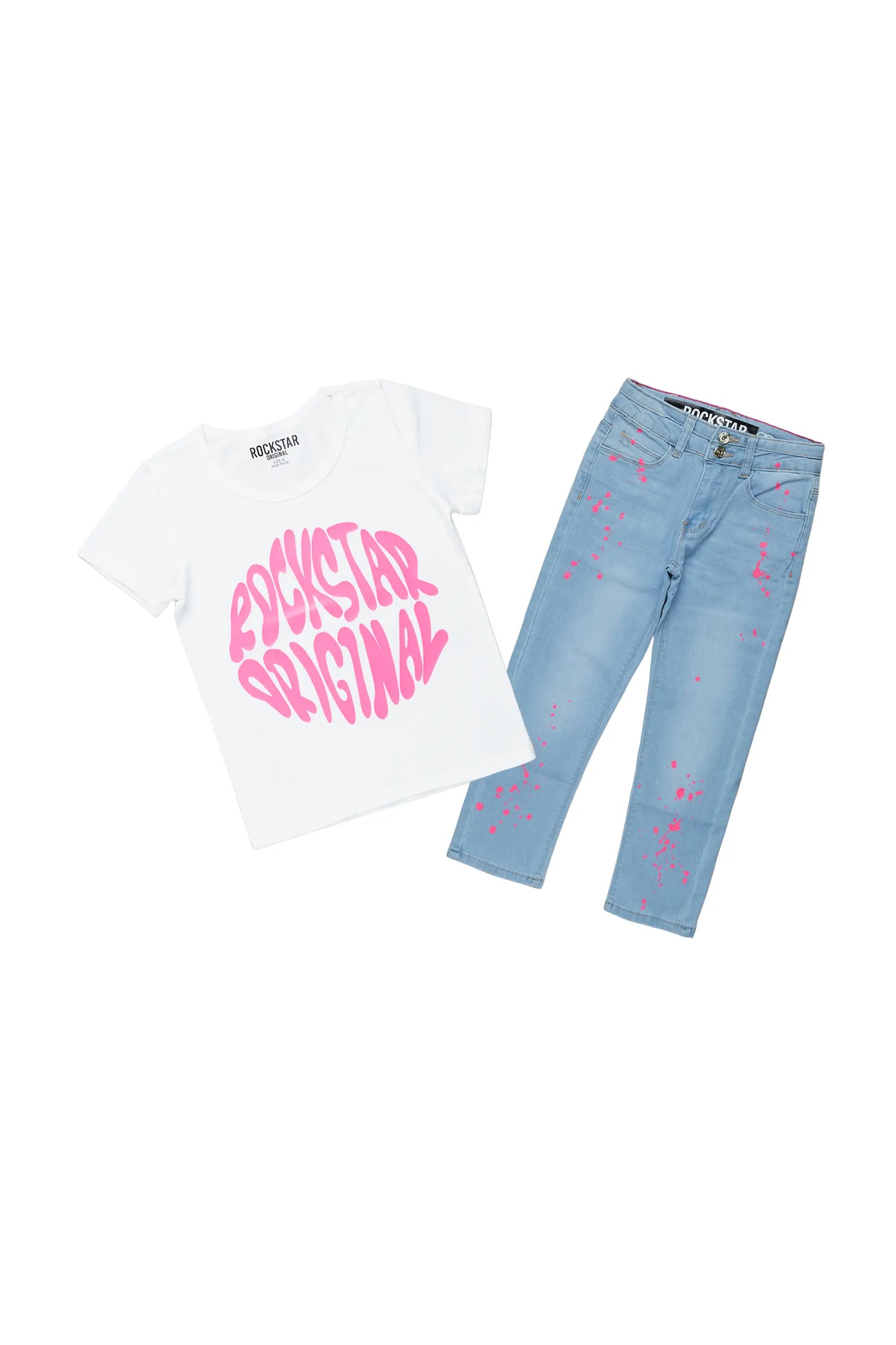 Girls Lyla White T-Shirt Slim Jean Set