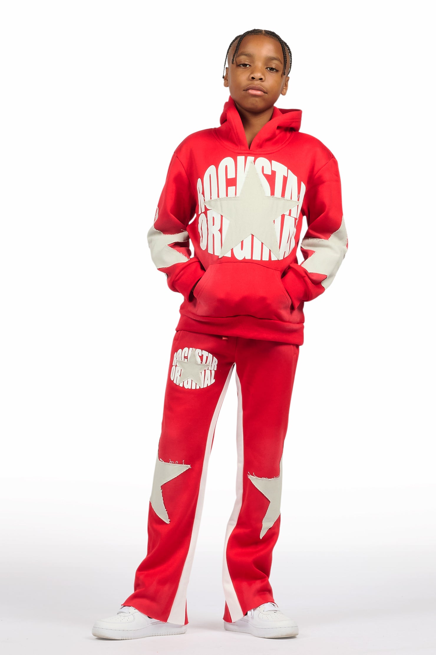 Boys States Red/Heather Grey Stacked Hoodie Track Set