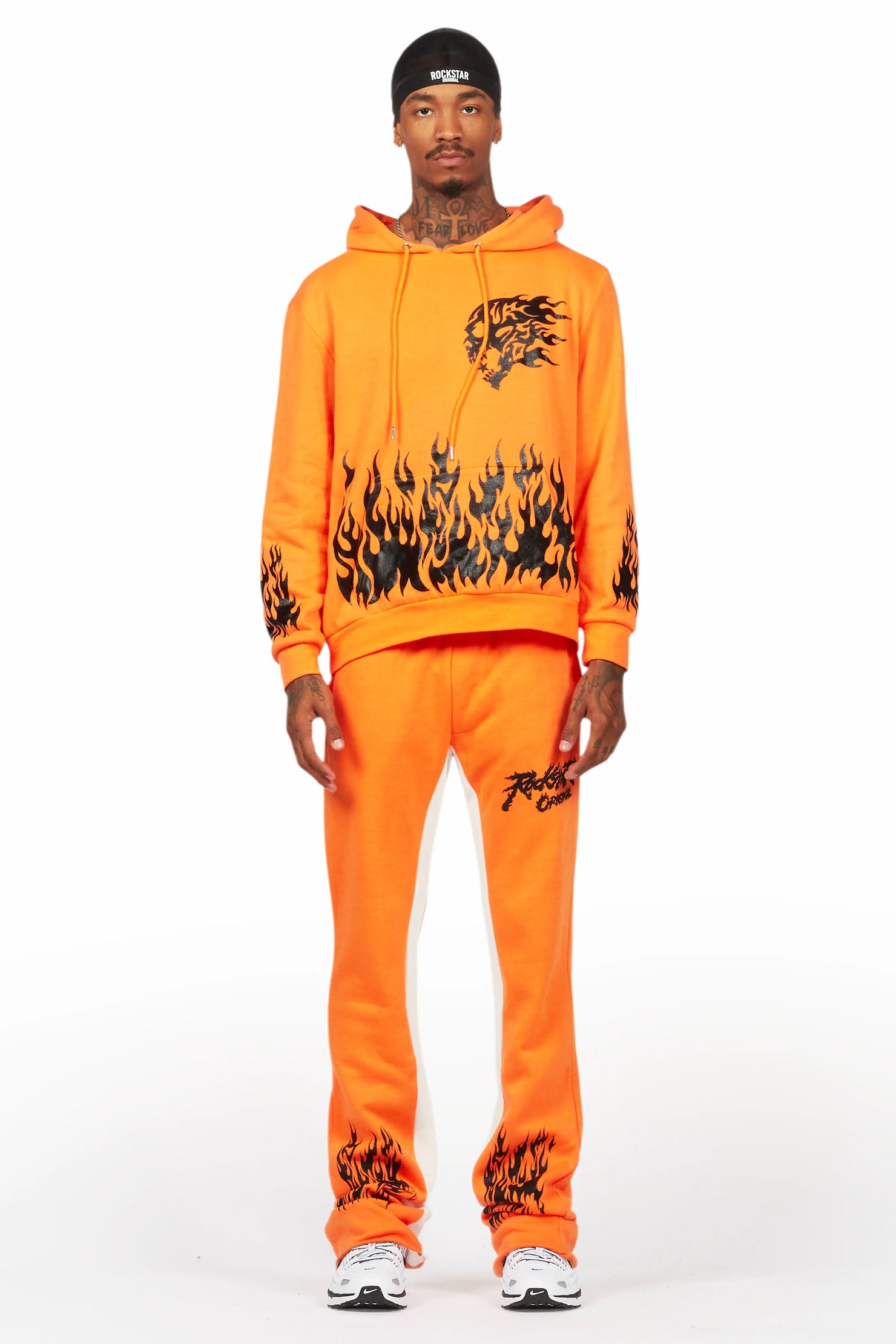 Bubble Orange/Black Hoodie/Baggy Fit Pant Set