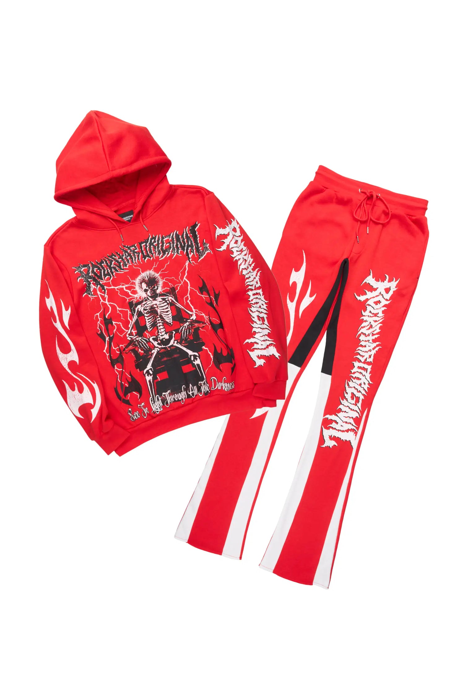 Deathrow Red Hoodie/Stacked Track Pant Set