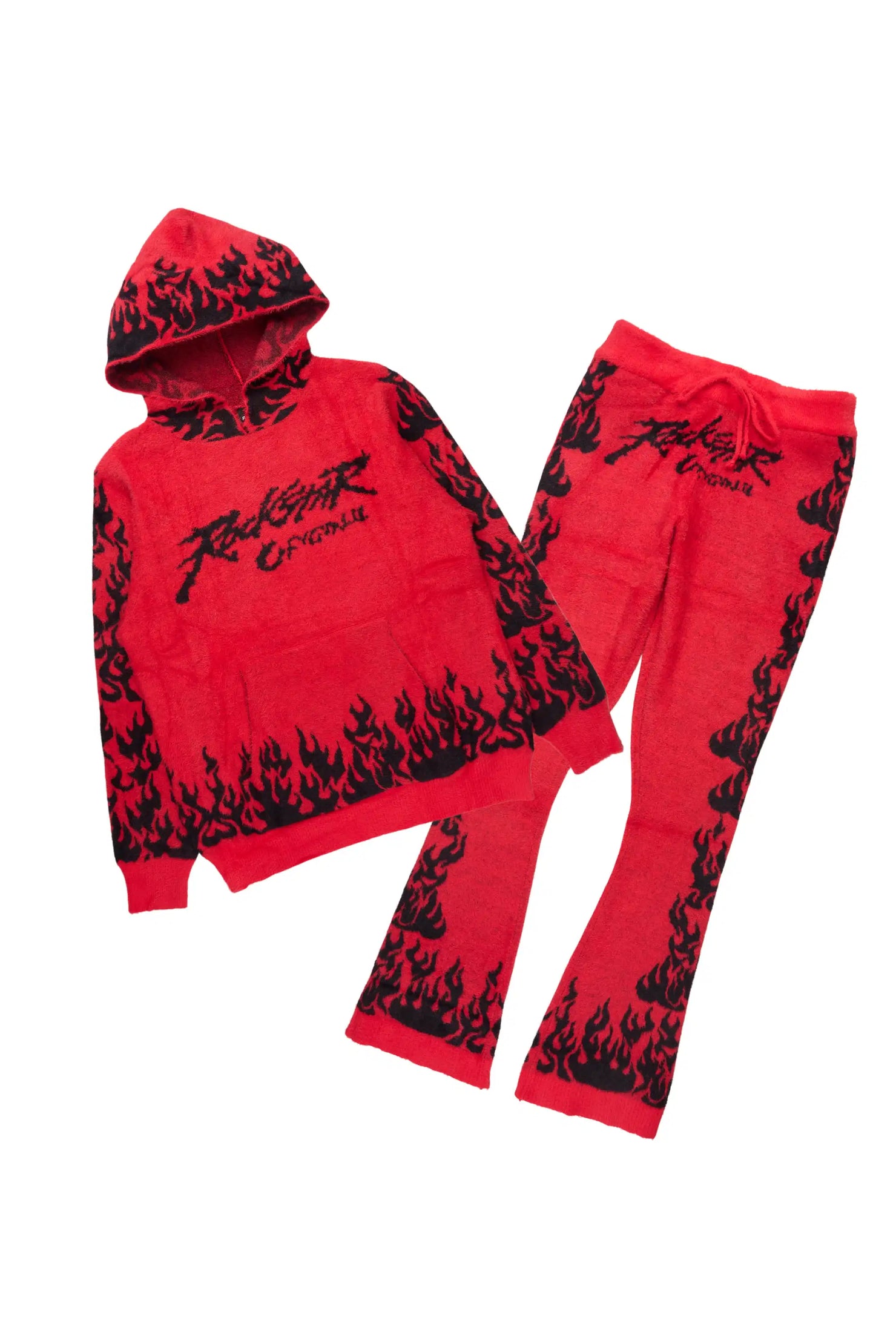 Yash Red Hoodie Stacked Flare Track Set