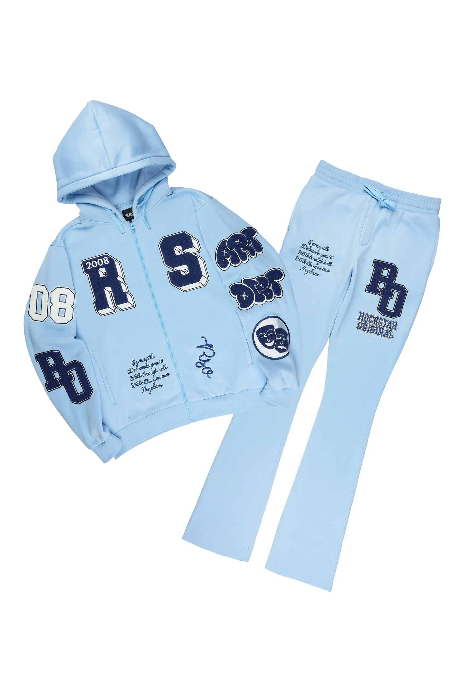 Leslaw Baby Blue Zip Up Hoodie Stacked Track Set
