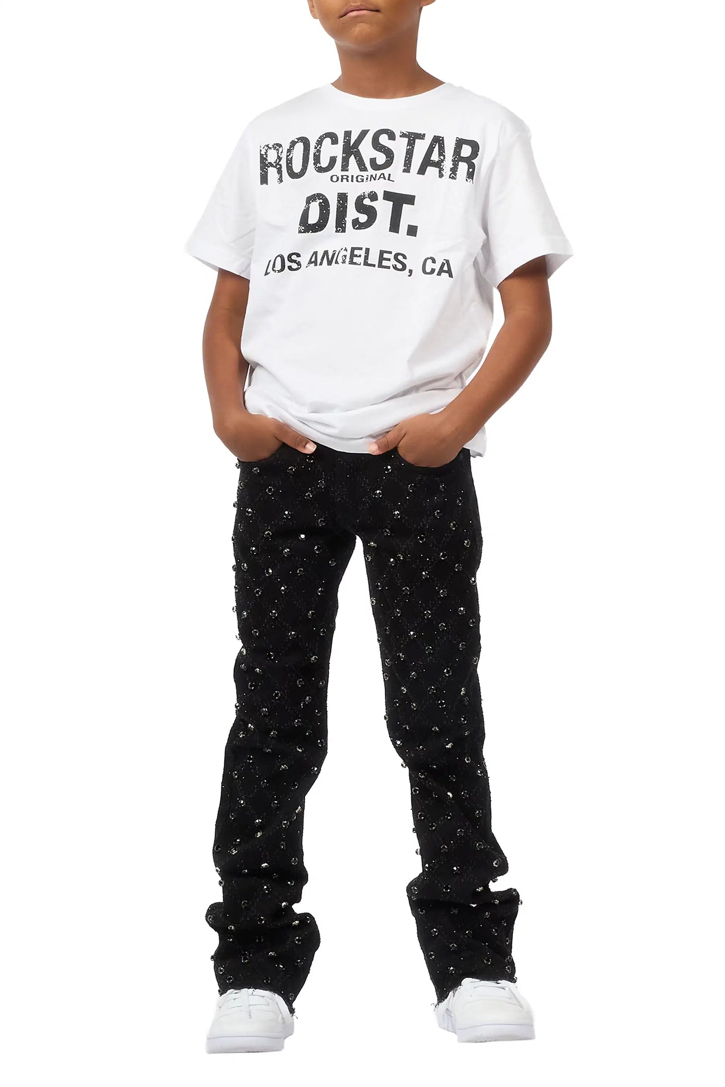 Boys Glit Black Rhinestone Stacked Flare Jean
