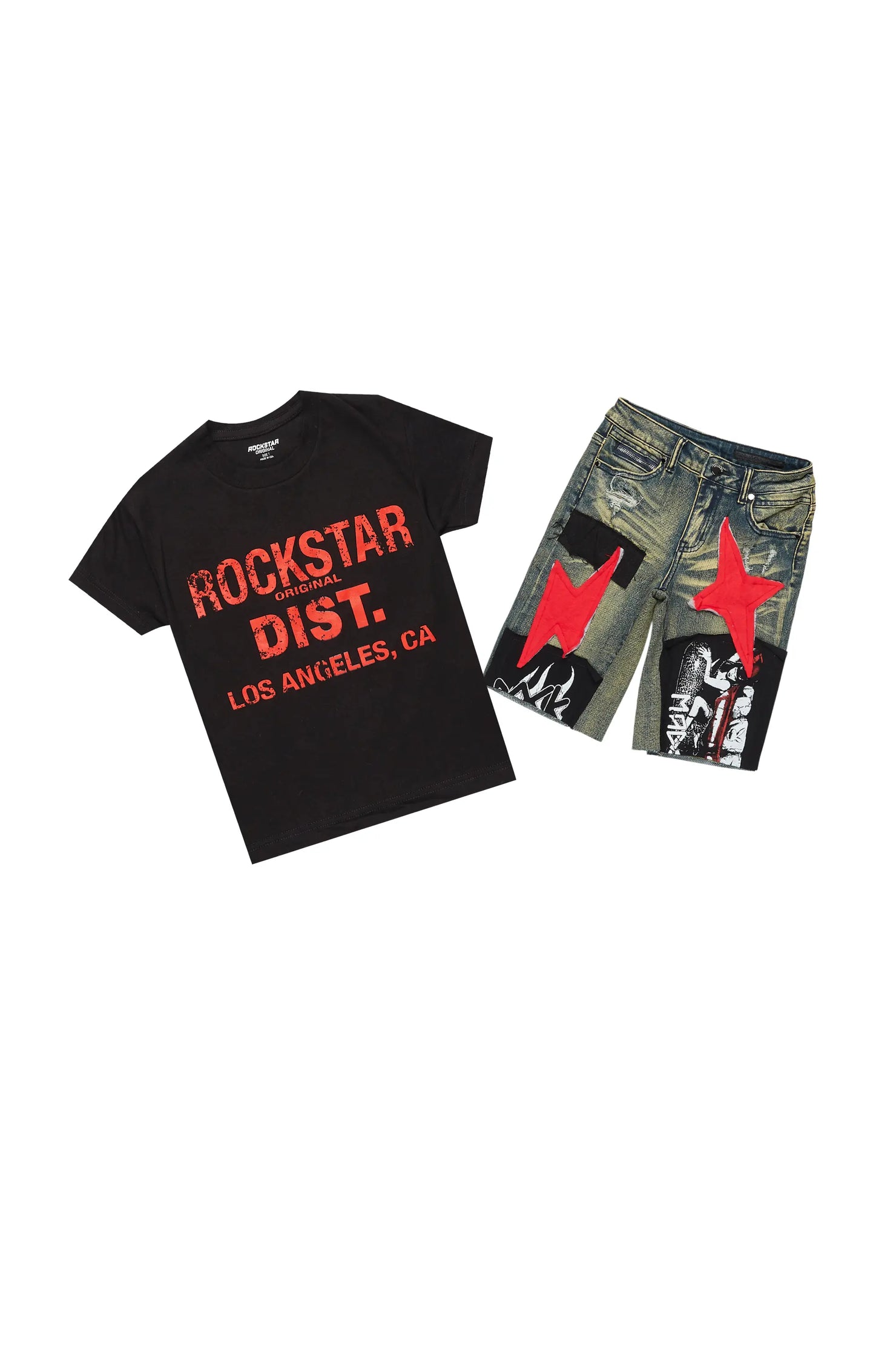 Boys Valo Black/Red T-Shirt/Denim Short Set