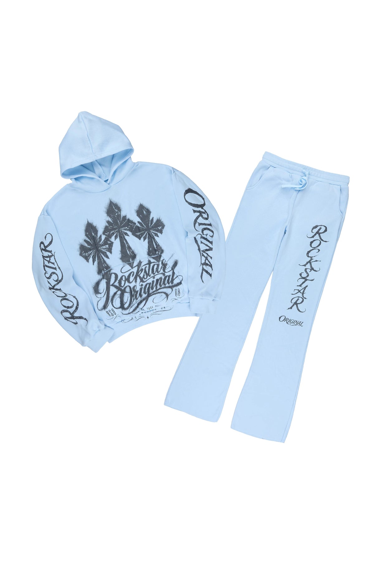 Boys Caltrop Light Blue/Charcoal Stacked Hoodie Track Set