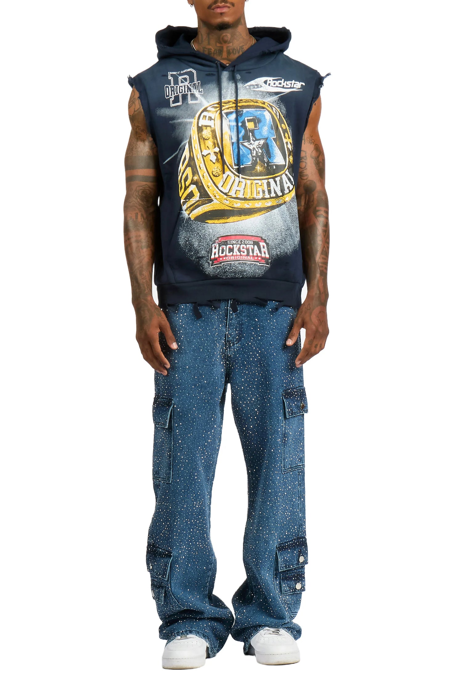 Aeson Dark Blue Rhinestone Baggy Fit Jean