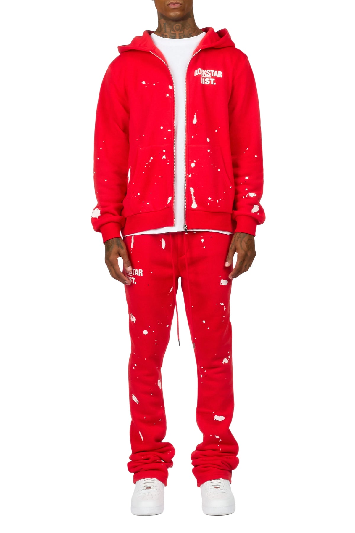 Zip Up Red Raffer Hoodie/Stacked Track Set